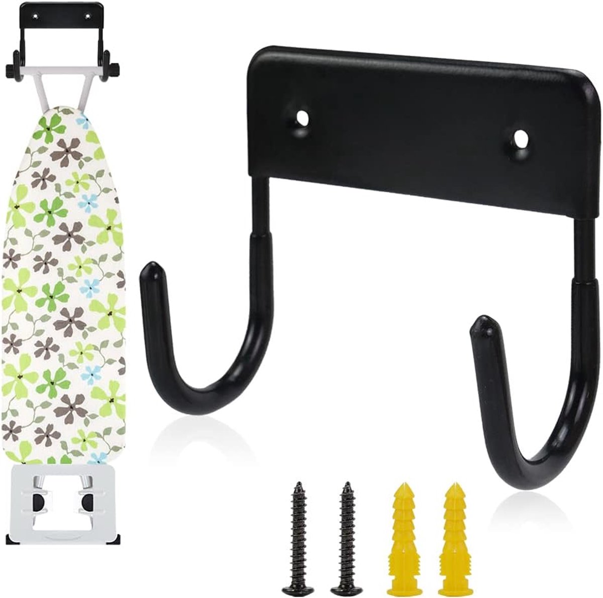 Ironing board holder - Ironing board hanging system - Hook for ironing board - Wall-mounted ironing board holder - Ironing board organizer - Hook - Storage hooks - wall hooks - tool hooks - for laundry rooms, garages and storage rooms - 12*11*6 cm - black - Image 1
