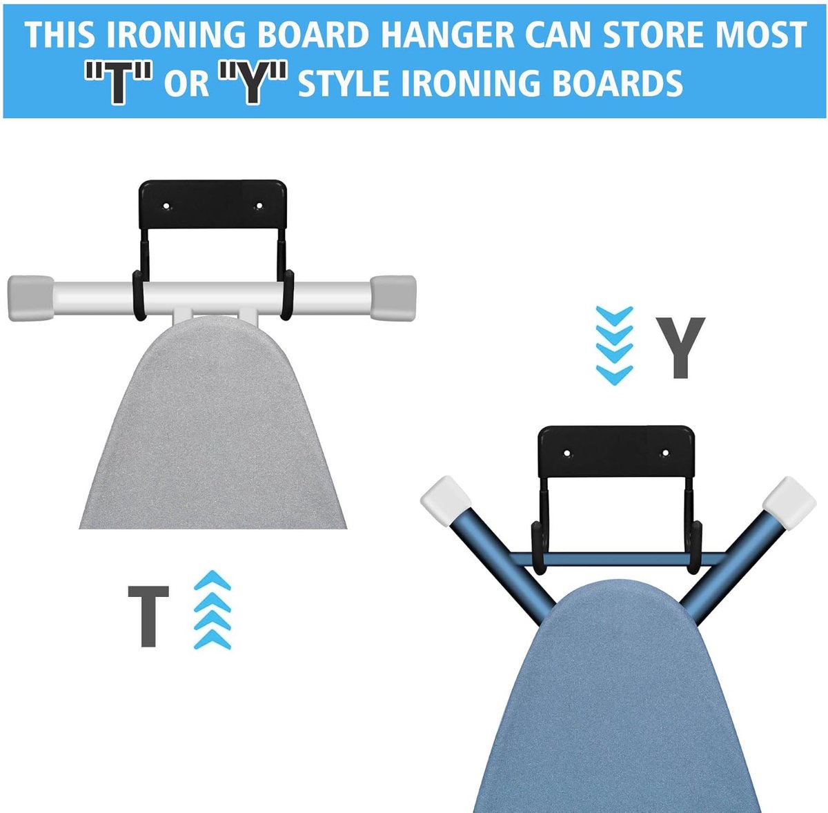 Ironing board holder - Ironing board hanging system - Hook for ironing board - Wall-mounted ironing board holder - Ironing board organizer - Hook - Storage hooks - wall hooks - tool hooks - for laundry rooms, garages and storage rooms - 12*11*6 cm - black - Image 2