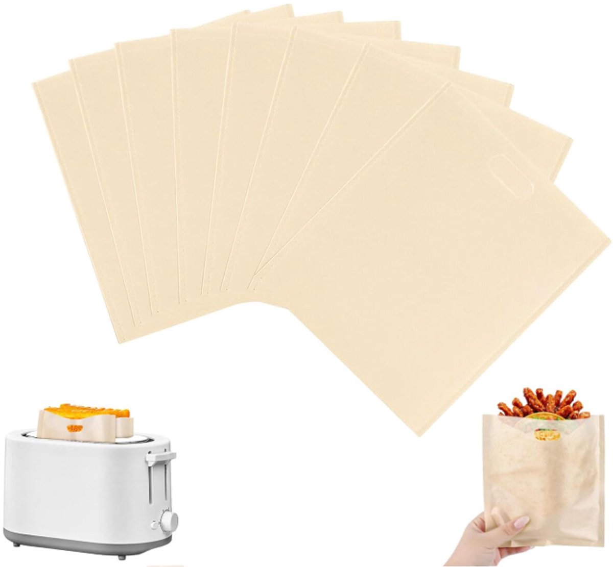 8 pieces - Toaster bags - non-stick toaster bags - non-stick coating - reusable toaster bags - with Teflon coating - washable - for toasters and microwaves - for sandwiches, paninis and snacks - 16*16.5 cm - Image 1