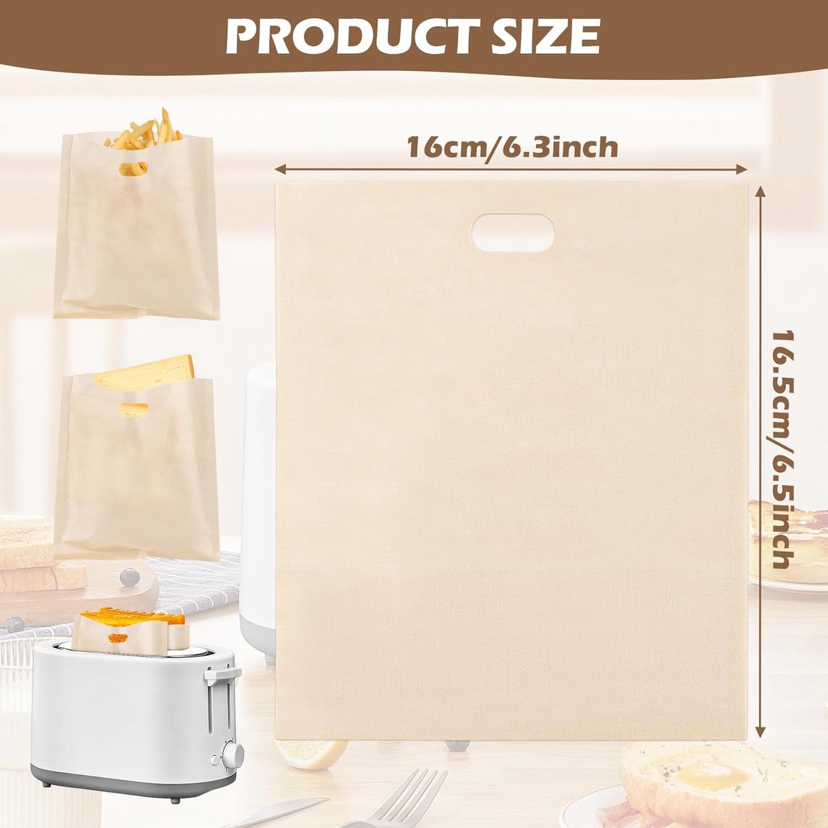 8 pieces - Toaster bags - non-stick toaster bags - non-stick coating - reusable toaster bags - with Teflon coating - washable - for toasters and microwaves - for sandwiches, paninis and snacks - 16*16.5 cm - Image 5