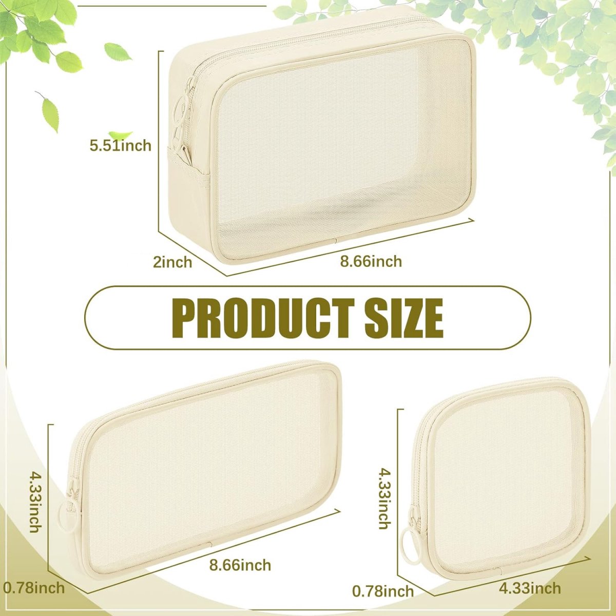 4 pieces - Cosmetic bag - Travel toiletry bag - Storage bag - mesh cosmetic bag - travel bag with zipper - mini makeup bag - for daily accessories - for travel and daily use - small, large, medium - beige - Image 2