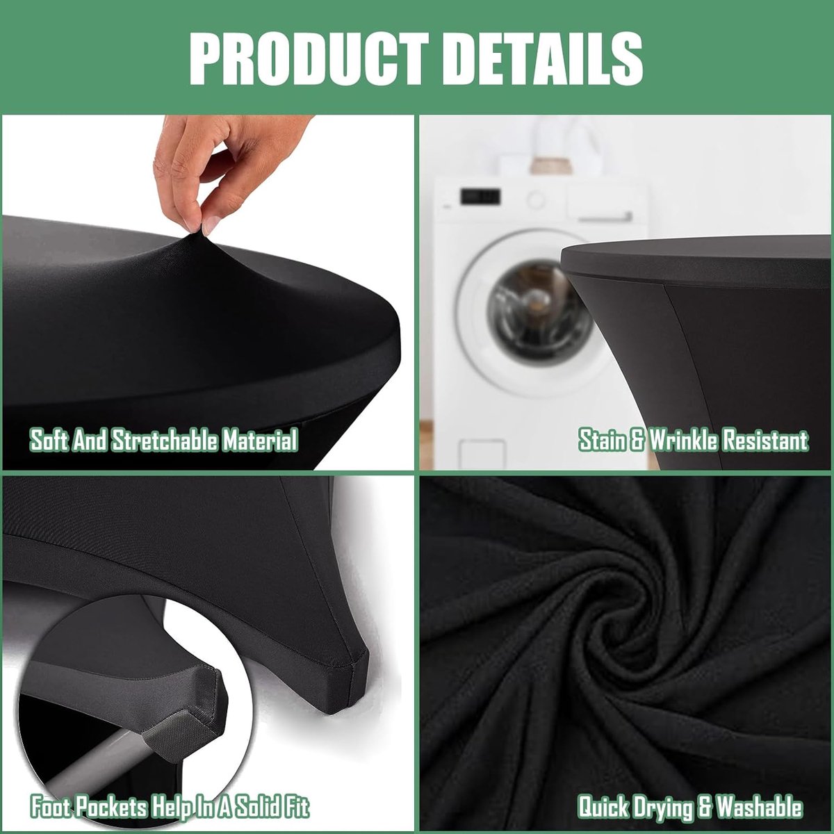 1 Piece High Tablecloth - High Table Skirt - 80 x 110 cm - Extendable High Tablecloth - Stretch High Table Cover - Round High Tablecloth - High Table Party Table Table Skirt - High Table - for restaurant, bar, cocktail table, wedding banquet table - Black - Image 2