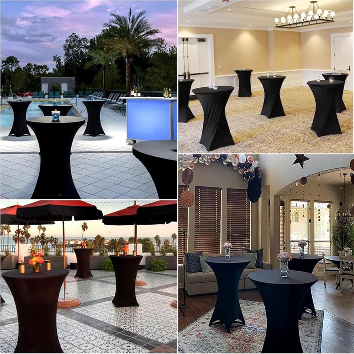 1 Piece High Tablecloth - High Table Skirt - 80 x 110 cm - Extendable High Tablecloth - Stretch High Table Cover - Round High Tablecloth - High Table Party Table Table Skirt - High Table - for restaurant, bar, cocktail table, wedding banquet table - Black - Image 3