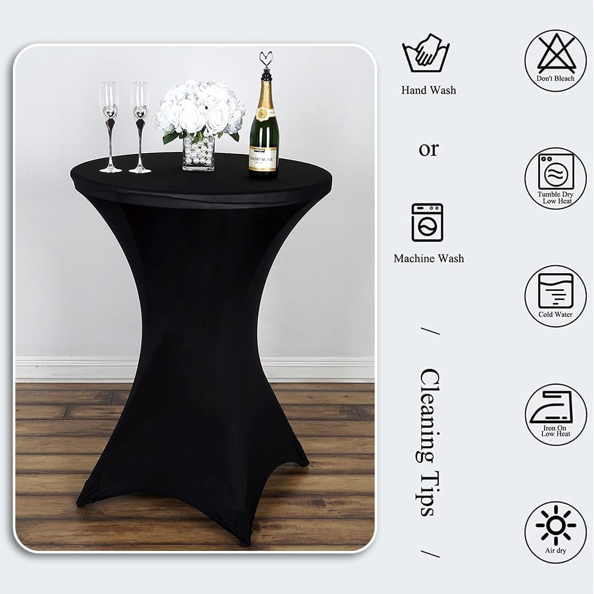 1 Piece High Tablecloth - High Table Skirt - 80 x 110 cm - Extendable High Tablecloth - Stretch High Table Cover - Round High Tablecloth - High Table Party Table Table Skirt - High Table - for restaurant, bar, cocktail table, wedding banquet table - Black - Image 4
