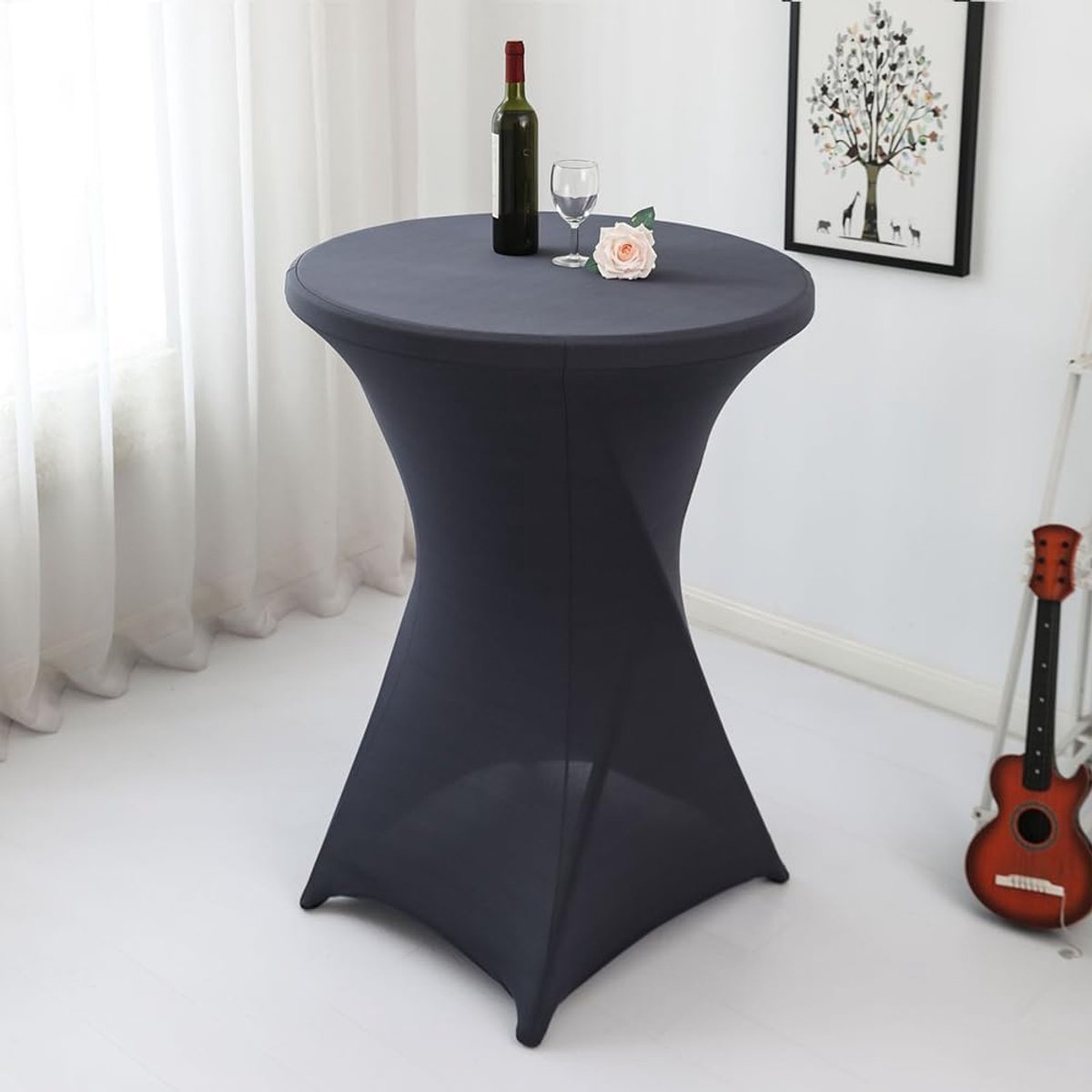 1 Piece High Tablecloth - High Table Skirt - 80 x 110 cm - Extendable High Tablecloth - Stretch High Table Cover - Round High Tablecloth - High Table Party Table Table Skirt - High Table - for restaurant, bar, cocktail table, wedding banquet table - Black - Image 5