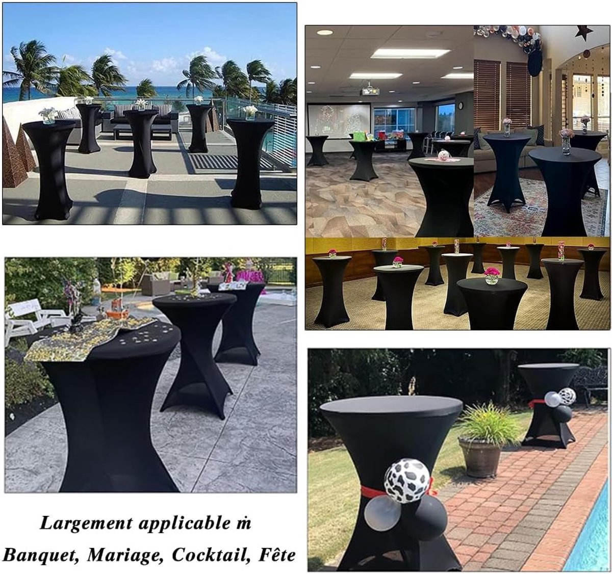 1 Piece High Tablecloth - High Table Skirt - 80 x 110 cm - Extendable High Tablecloth - Stretch High Table Cover - Round High Tablecloth - High Table Party Table Table Skirt - High Table - for restaurant, bar, cocktail table, wedding banquet table - Black - Image 6