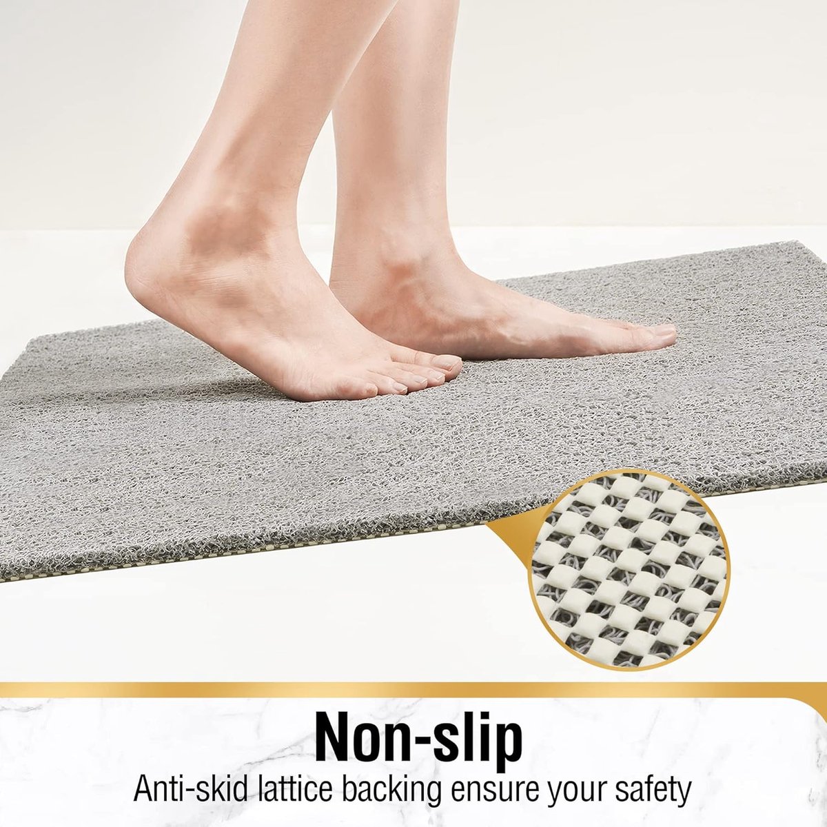 Non-slip shower mat - Non-slip bath mat - with drain - Non-slip water-permeable mat - Soft PVC loofah bath mat - Quick-drying - Grey - 40x60 cm - Image 2