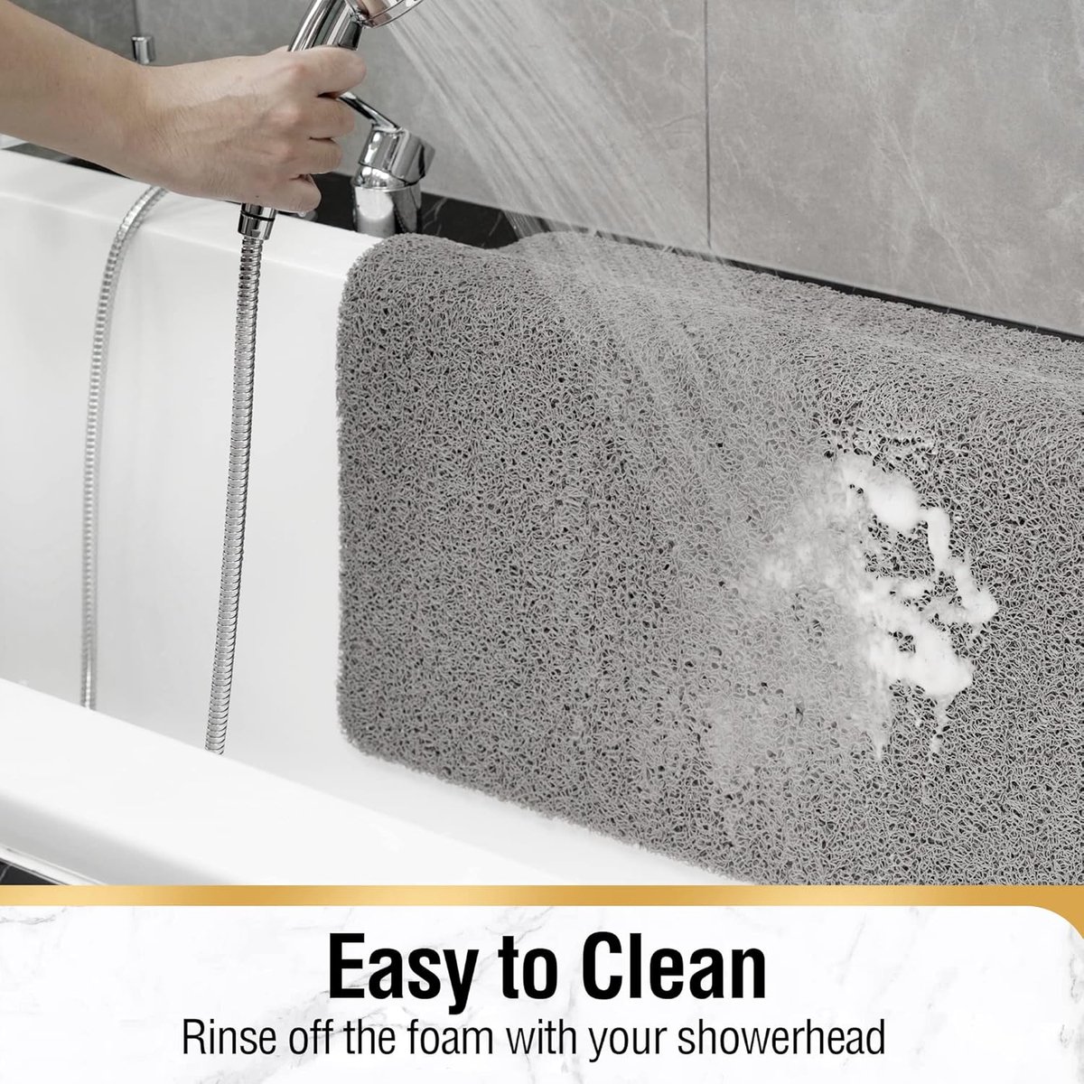 Non-slip shower mat - Non-slip bath mat - with drain - Non-slip water-permeable mat - Soft PVC loofah bath mat - Quick-drying - Grey - 40x60 cm - Image 6
