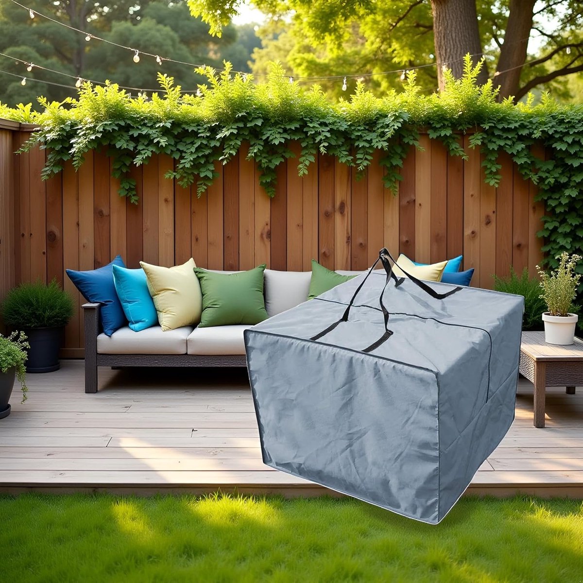 Storage bag - Furniture cover - Garden furniture cover - Storage bag for seat cushion - Oxford fabric storage bag - Waterproof storage bag - dust cover - with storage bag - with zipper, handles - for garden furniture, clothing, cushions - 81*81*61 cm - gr - Image 2