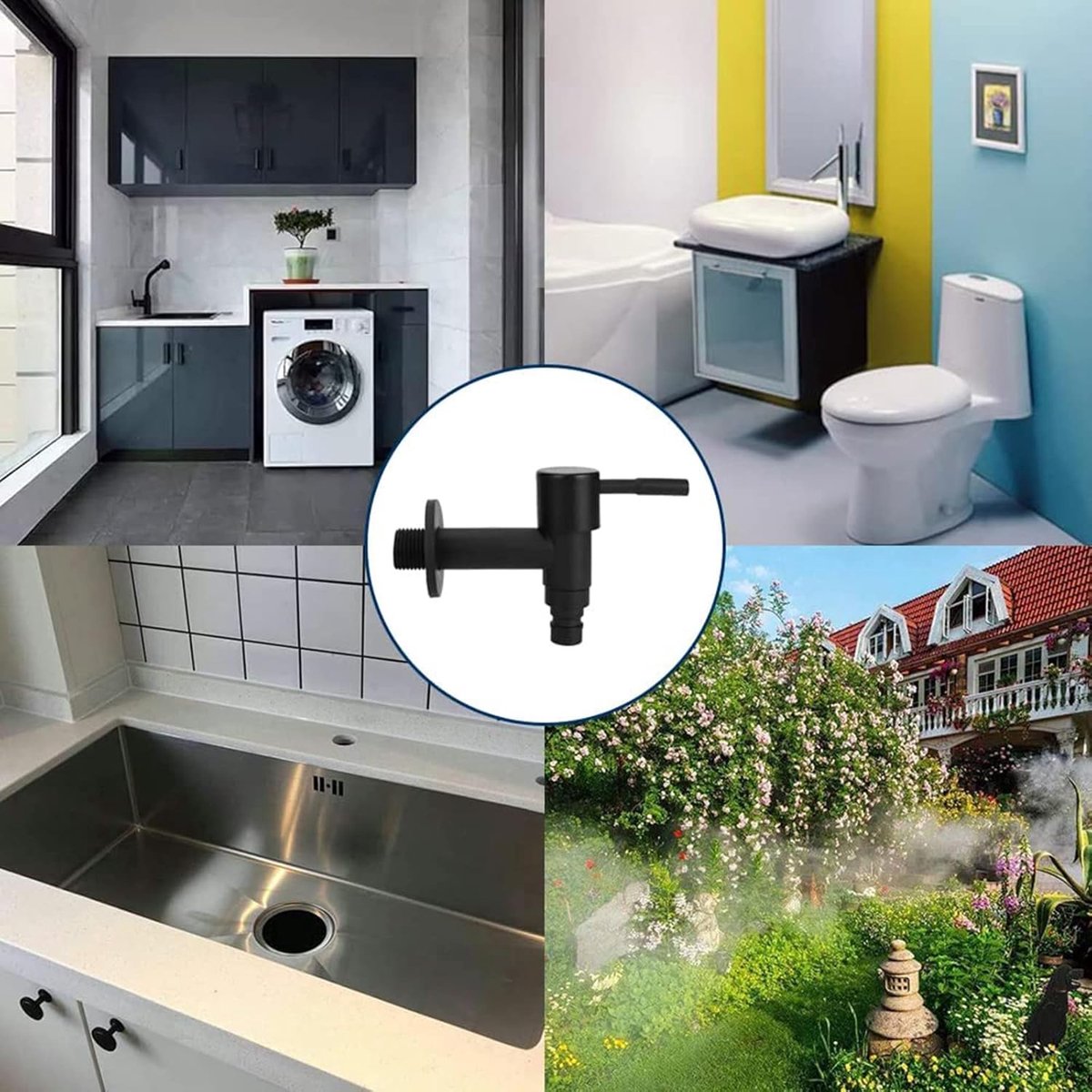 Wall-mounted tap - Material black copper - Wall mounting - Bathroom corner tap - Washing machine tap - Outdoor garden tap - Bathtub - Toilet - Mop - Swimming pool tap - Suitable for bathroom, toilet - Image 2