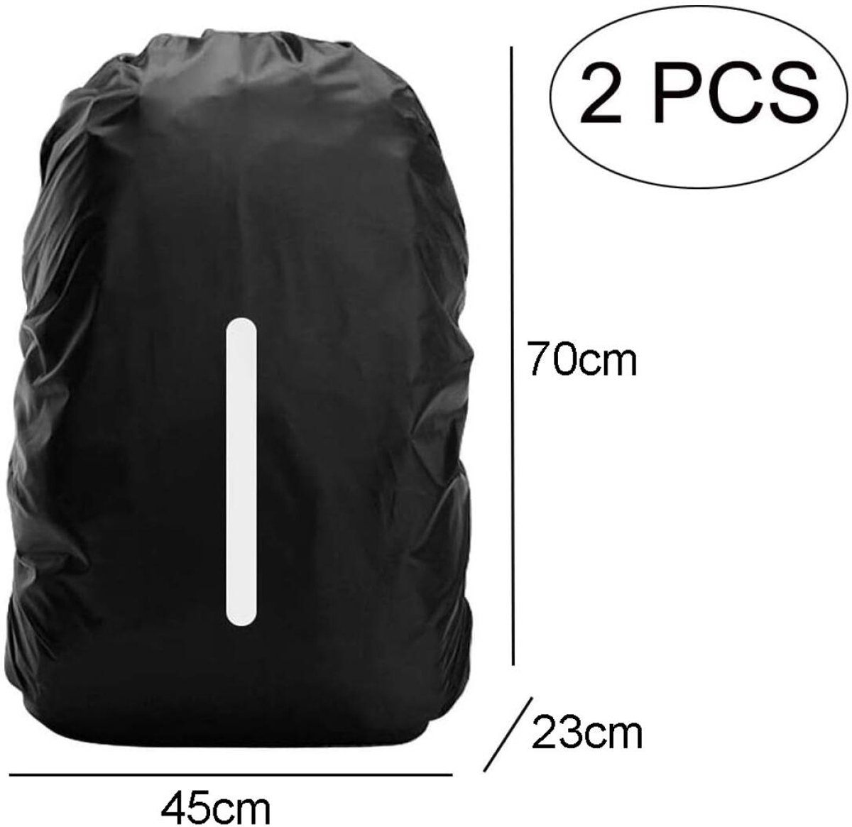 2 pieces - Backpack cover - Waterproof backpack cover - Waterproof rain cover for backpack - Waterproof rain cover - Reflective backpack cover - dust cover - for hiking, camping, traveling, cycling, outdoor activities - size L (55-65L) - 45*23*70 cm - bla - Image 2