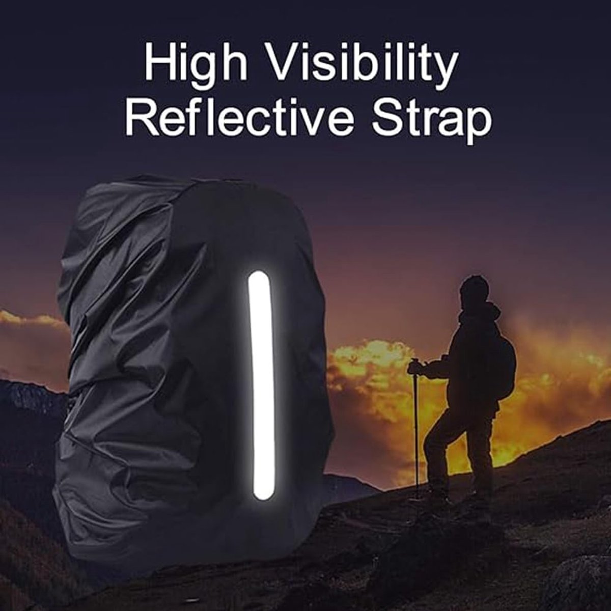 2 pieces - Backpack cover - Waterproof backpack cover - Waterproof rain cover for backpack - Waterproof rain cover - Reflective backpack cover - dust cover - for hiking, camping, traveling, cycling, outdoor activities - size L (55-65L) - 45*23*70 cm - bla - Image 3