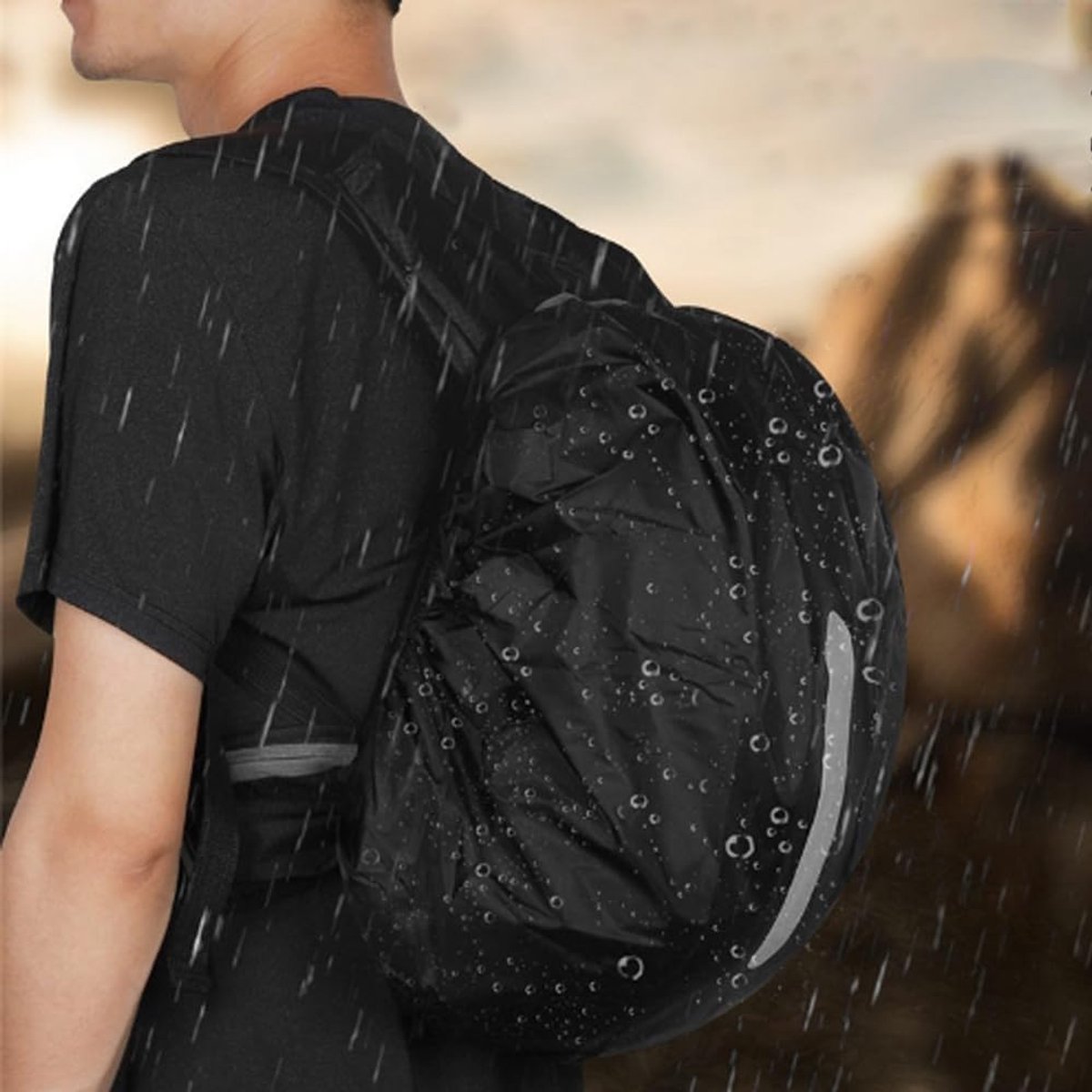 2 pieces - Backpack cover - Waterproof backpack cover - Waterproof rain cover for backpack - Waterproof rain cover - Reflective backpack cover - dust cover - for hiking, camping, traveling, cycling, outdoor activities - size L (55-65L) - 45*23*70 cm - bla - Image 4