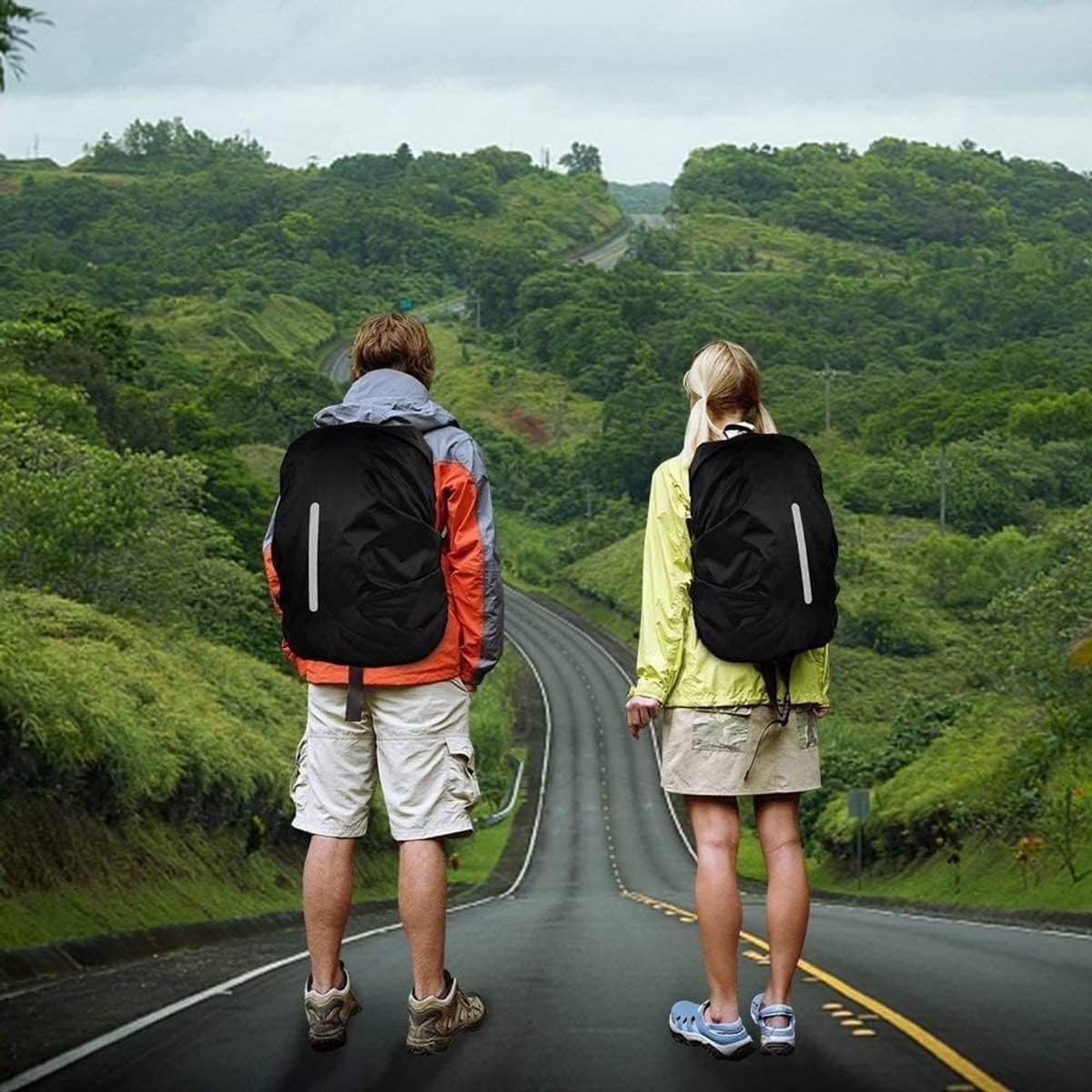 2 pieces - Backpack cover - Waterproof backpack cover - Waterproof rain cover for backpack - Waterproof rain cover - Reflective backpack cover - dust cover - for hiking, camping, traveling, cycling, outdoor activities - size L (55-65L) - 45*23*70 cm - bla - Image 6