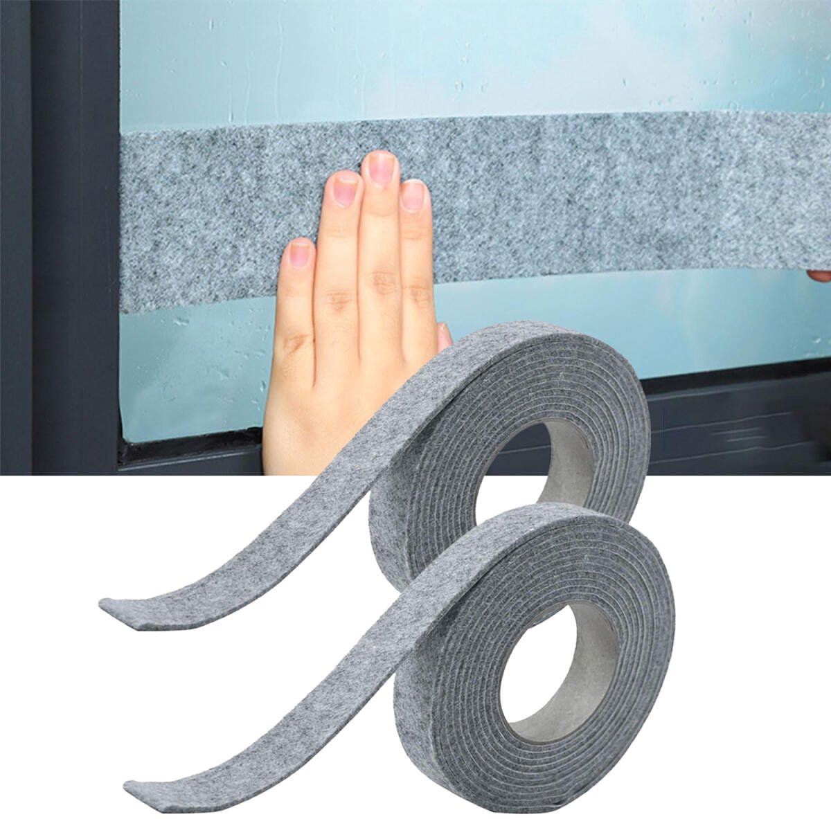 2 rolls - Moisture-proof strips for windows - 3cm*4m - Absorbing condensation strips for window felt - Absorbing stickers - Self-adhesive strip - Anti-condensation felt pads - Anti-condensation strip for windows - Window glass Water-absorbing Sticke - Moi - Image 1