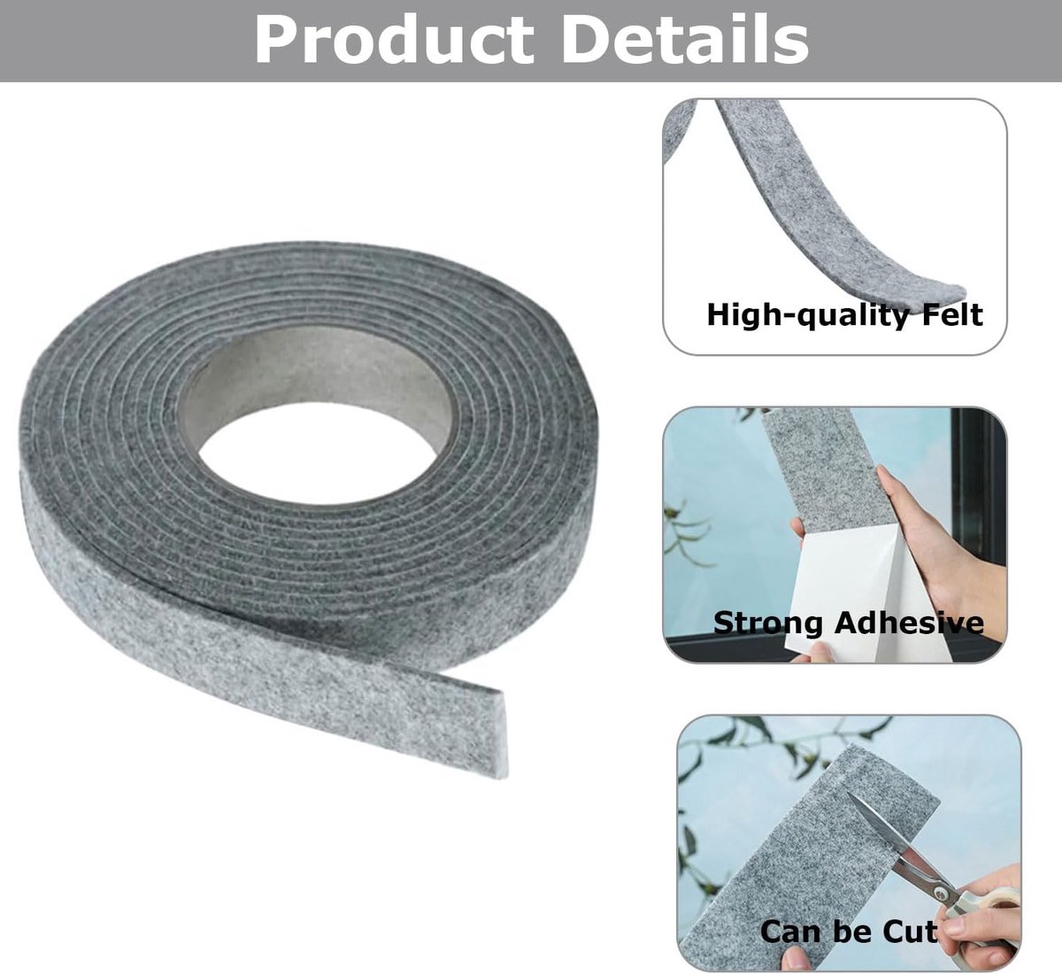 2 rolls - Moisture-proof strips for windows - 3cm*4m - Absorbing condensation strips for window felt - Absorbing stickers - Self-adhesive strip - Anti-condensation felt pads - Anti-condensation strip for windows - Window glass Water-absorbing Sticke - Moi - Image 4
