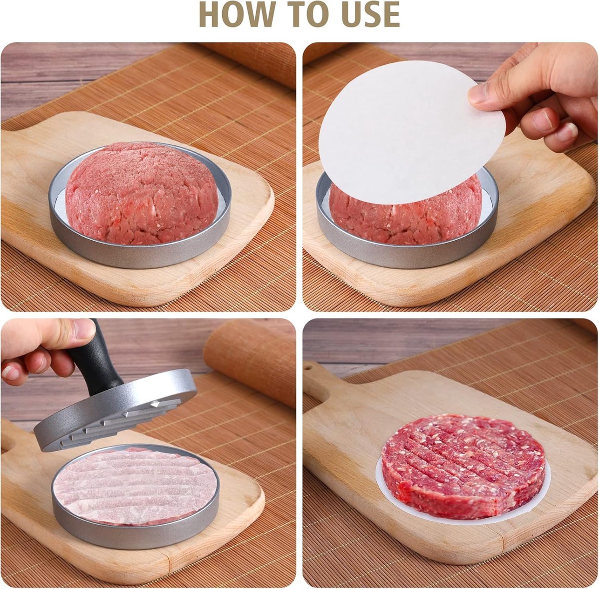 Hamburger press - with 100 non-stick sheets - 12*12*7.5 cm - Burger Press - Burger makers - non-stick meat burger maker - Hamburger mold - Meat press - Cooking utensils - kitchen tools - for BBQ, baking, stuffed hamburgers, beef burgers - Image 6