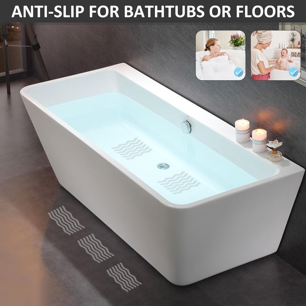 24 pieces - anti-slip stickers - 18*1.3cm - S-shape - anti-slip bath stickers - anti-slip shower stickers - shower stickers - safety strips for baths - for stairs, showers and slippery surfaces - with scraper - transparent - Image 4