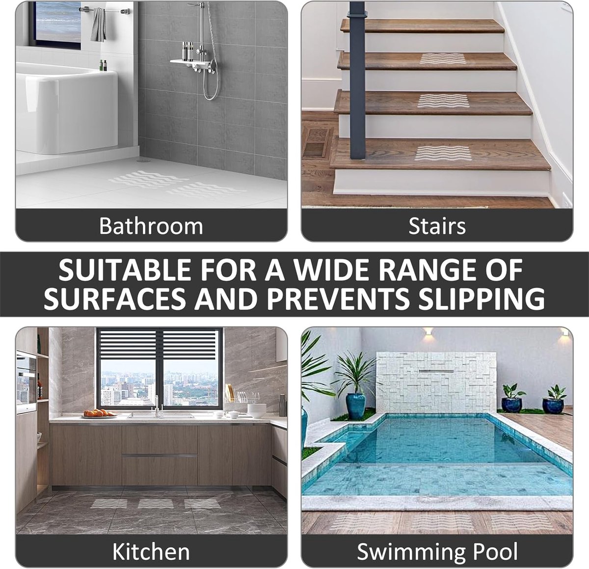 24 pieces - anti-slip stickers - 18*1.3cm - S-shape - anti-slip bath stickers - anti-slip shower stickers - shower stickers - safety strips for baths - for stairs, showers and slippery surfaces - with scraper - transparent - Image 6