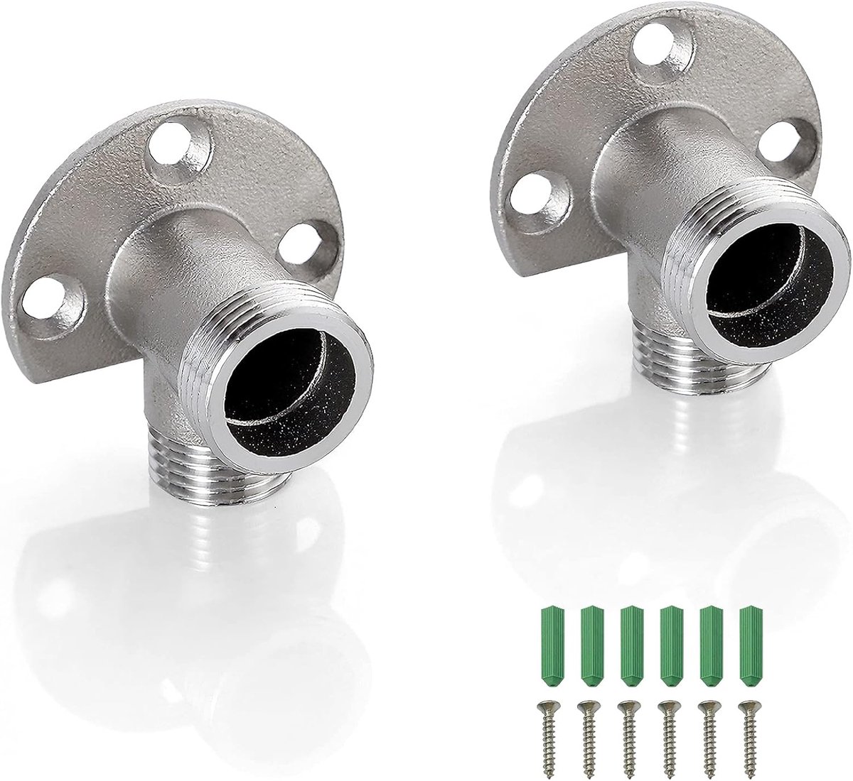 2 pieces - installation set for exposed bath taps - stainless steel wall-mounted tap adapter - tap installation kit - tap accessories - bathroom accessories - metal fixture - with screws - silver - Image 1