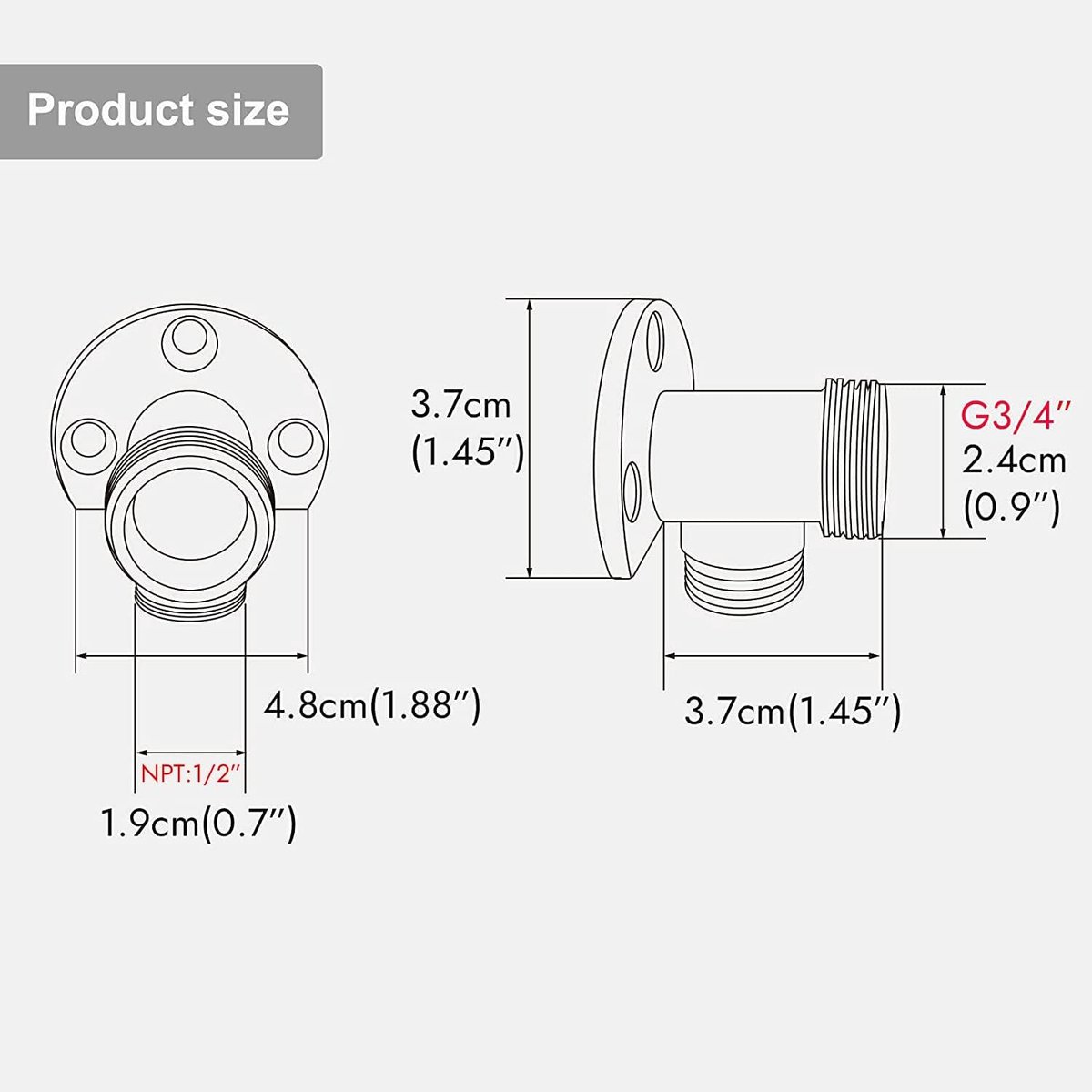 2 pieces - installation set for exposed bath taps - stainless steel wall-mounted tap adapter - tap installation kit - tap accessories - bathroom accessories - metal fixture - with screws - silver - Image 2