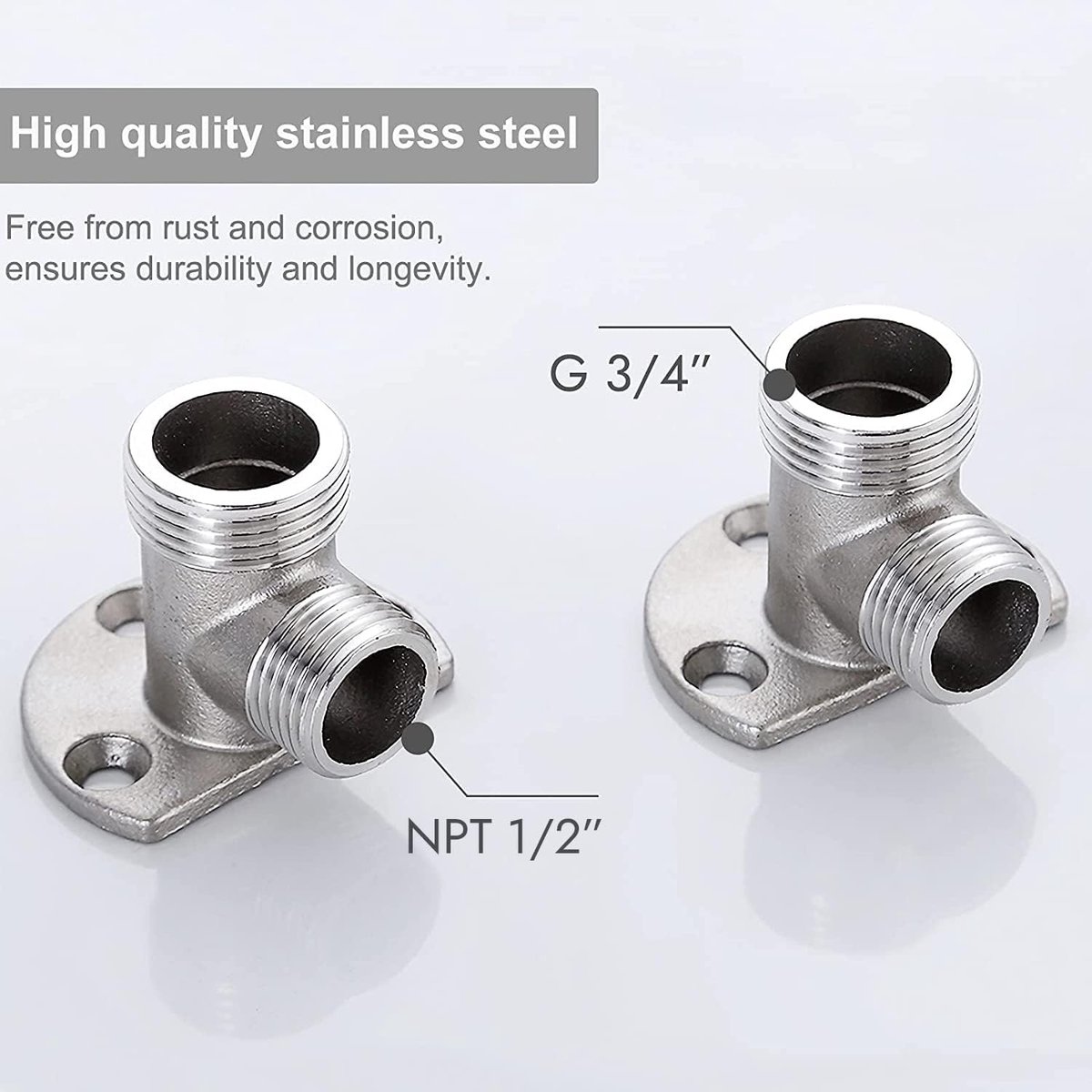 2 pieces - installation set for exposed bath taps - stainless steel wall-mounted tap adapter - tap installation kit - tap accessories - bathroom accessories - metal fixture - with screws - silver - Image 3