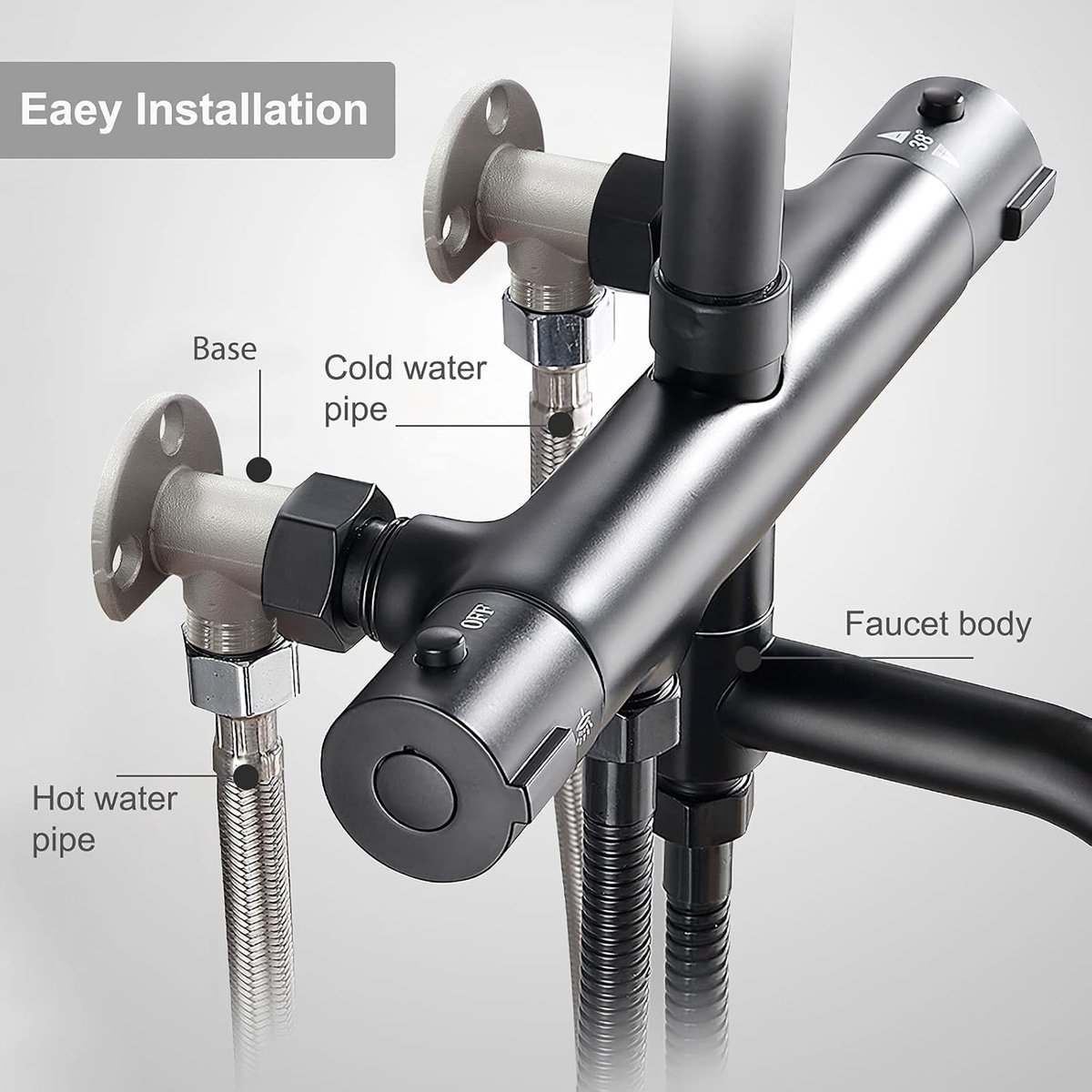 2 pieces - installation set for exposed bath taps - stainless steel wall-mounted tap adapter - tap installation kit - tap accessories - bathroom accessories - metal fixture - with screws - silver - Image 4