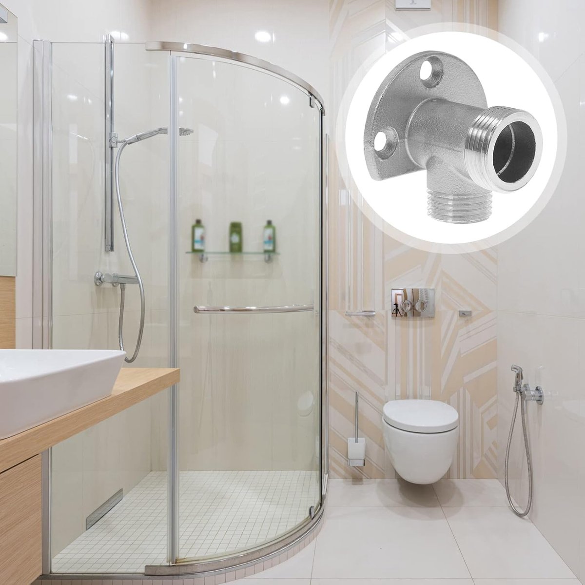 2 pieces - installation set for exposed bath taps - stainless steel wall-mounted tap adapter - tap installation kit - tap accessories - bathroom accessories - metal fixture - with screws - silver - Image 5