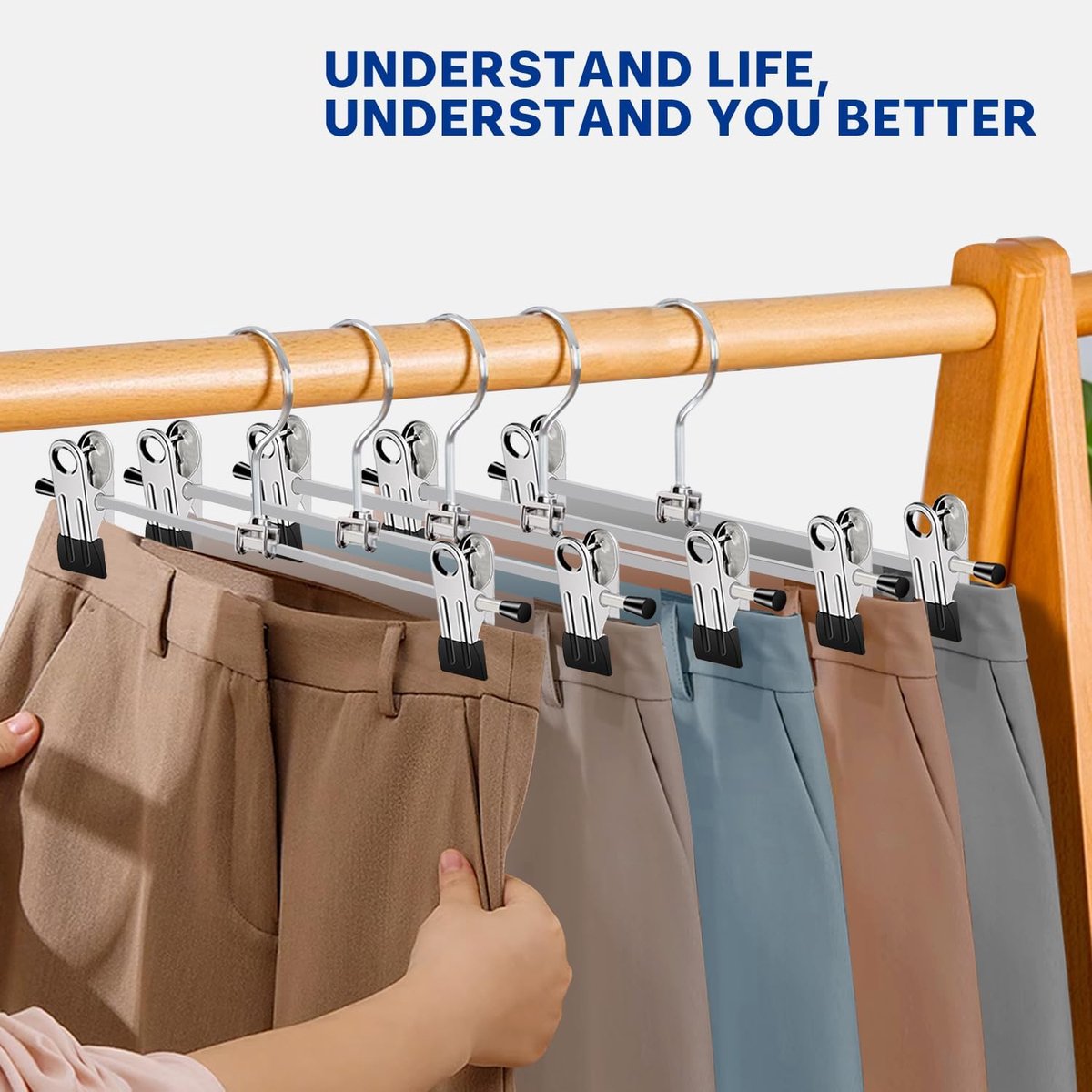 Set of 12 Clothes Hangers - Trouser Hangers - Chrome Iron Metal Hangers - Trouser Hanger - Clothes Hanger - 30cm - Skirt Hangers - Non-Slip Hanger with Clips - Clothes Rack/Coat Rack/Jacket/Trouser Hanger - Metal - For Trousers Skirts Socks Underwear - Si - Image 2