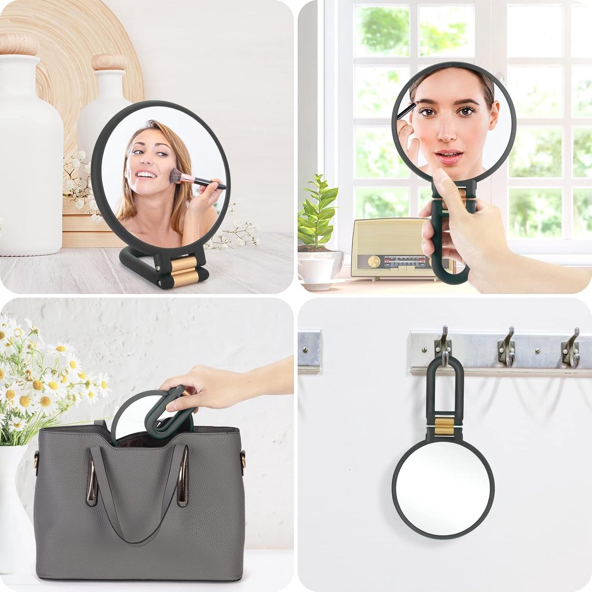 15X Magnifying Mirror - 24*14 cm - Hand Mirror with Folding Handle - Travel Magnifying Mirror with Handle - Double-Sided Magnifying Mirror - with 15x/1x Magnification - Portable Makeup Mirror - Multifunctional Hand Mirror - Black - Image 2