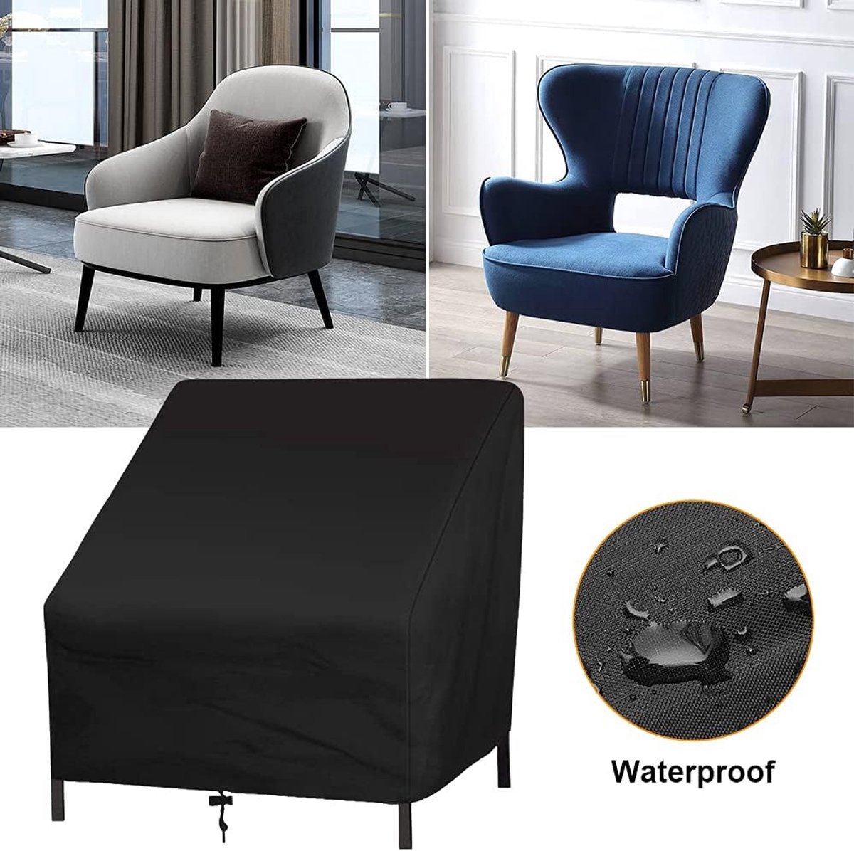 Sofa Protective Cover - Waterproof Chair Cover - Outdoor Patio Furniture Covers - Garden Chair Cover - Waterproof Swing & Lounge Chairs - Protective Cover - Snow Protection Cover - Waterproof - 210D Oxford Cloth - Black - 37.8