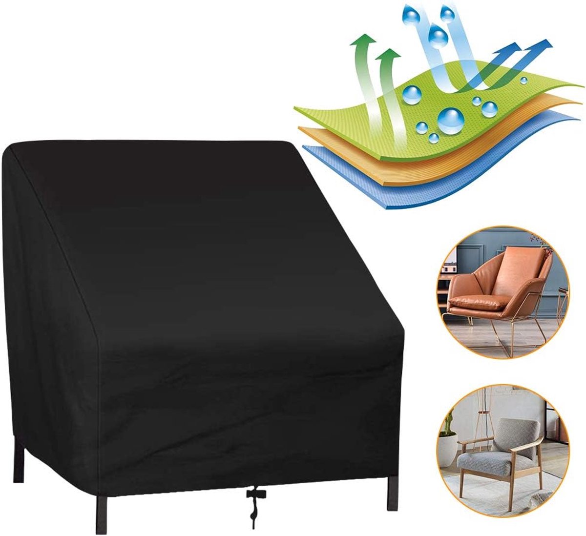 Sofa Protective Cover - Waterproof Chair Cover - Outdoor Patio Furniture Covers - Garden Chair Cover - Waterproof Swing & Lounge Chairs - Protective Cover - Snow Protection Cover - Waterproof - 210D Oxford Cloth - Black - 37.8