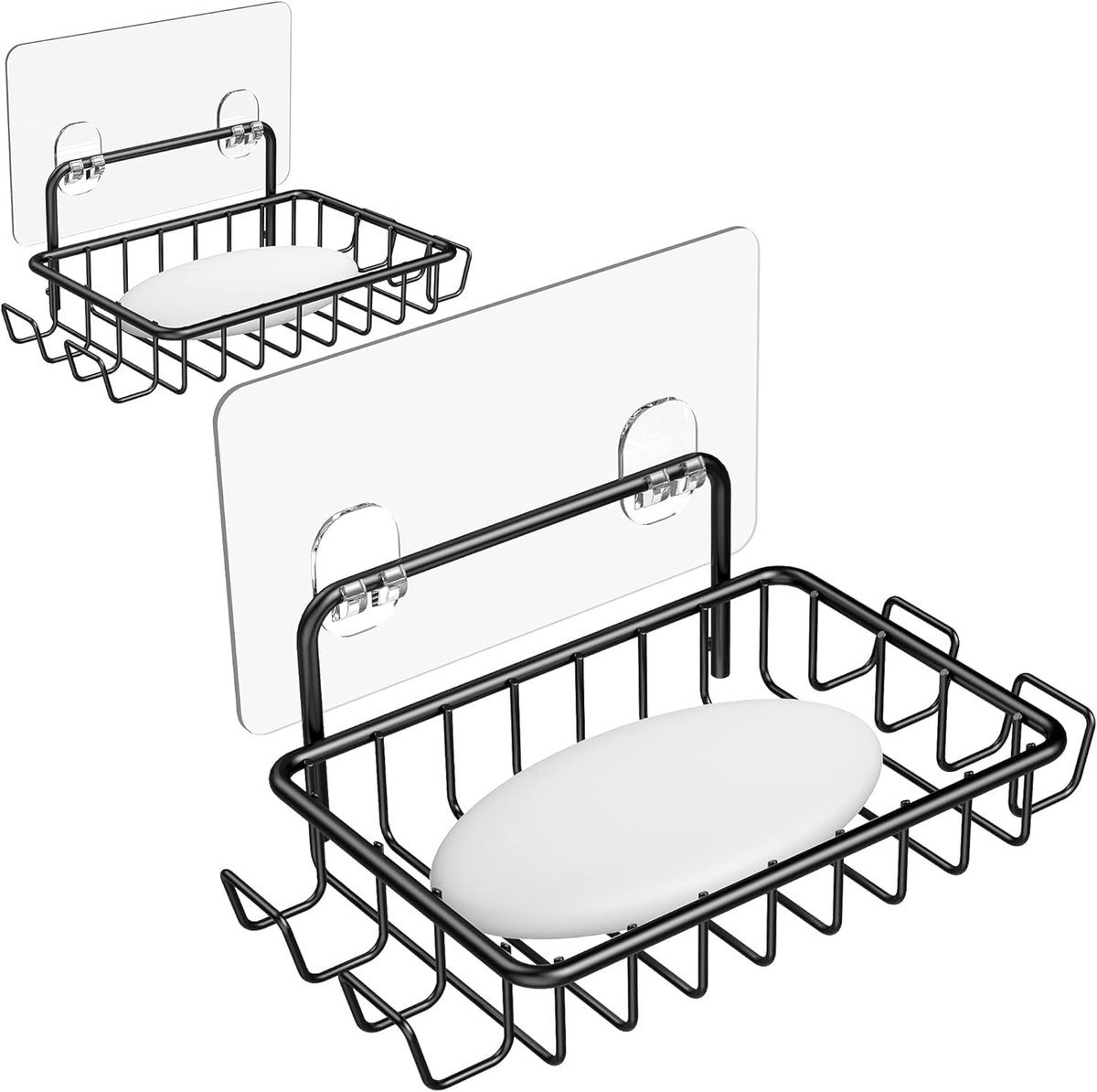 Soap Holders - 2 Pieces - Hanging Soap Holder - Soap Dish - Soap Holder for Shower Wall with 4 Hooks - Stainless Steel - Soap Holder with Drain - Small Soap Dish - Wall Mounting - Portable - Bathroom Accessories - Shower - No Drilling Required - Self-Adhe - Image 1