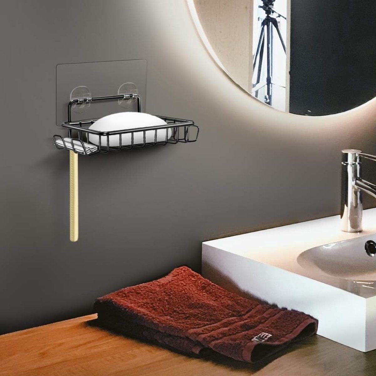 Soap Holders - 2 Pieces - Hanging Soap Holder - Soap Dish - Soap Holder for Shower Wall with 4 Hooks - Stainless Steel - Soap Holder with Drain - Small Soap Dish - Wall Mounting - Portable - Bathroom Accessories - Shower - No Drilling Required - Self-Adhe - Image 6