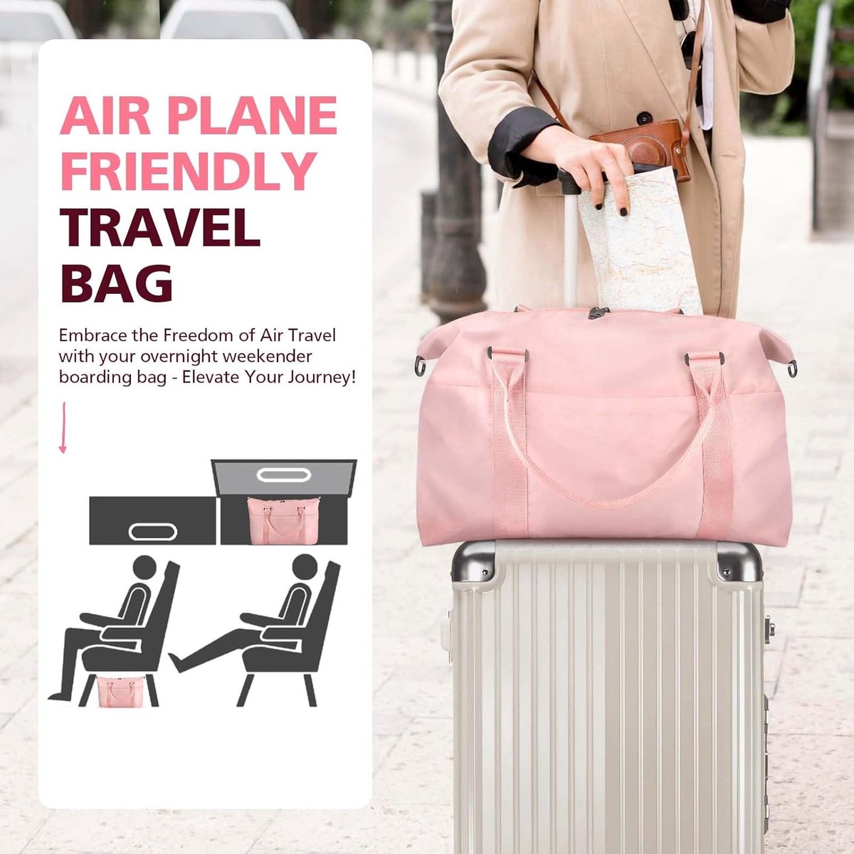 Travel bags - Waterproof weekend bags - Travel bag - Women's carry-on luggage - Travel bags - Yoga bag - Men's sports bags - Airplane carry-on luggage - Weekend bags - Travel bags with trolley lids - Sports bag - Travel Bag - Pink - Image 4