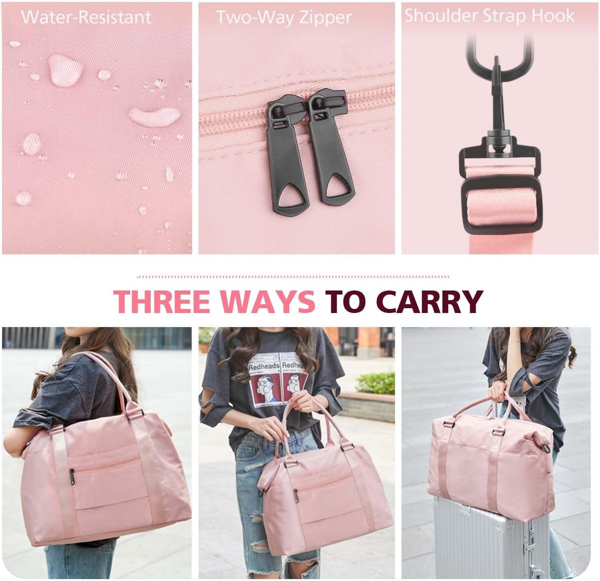 Travel bags - Waterproof weekend bags - Travel bag - Women's carry-on luggage - Travel bags - Yoga bag - Men's sports bags - Airplane carry-on luggage - Weekend bags - Travel bags with trolley lids - Sports bag - Travel Bag - Pink - Image 5