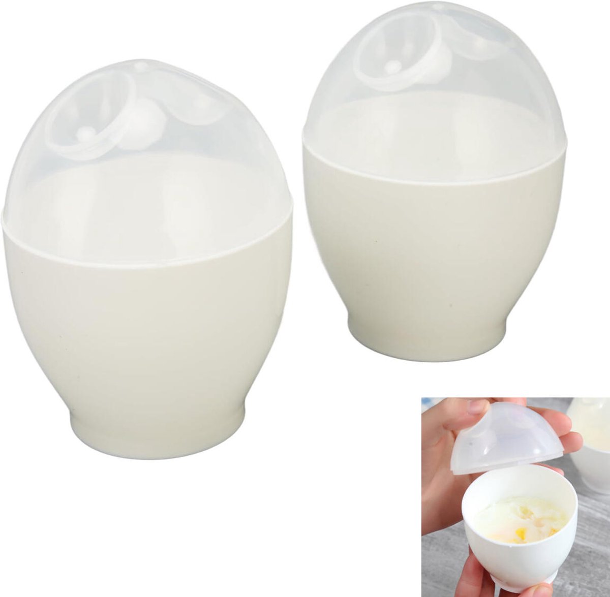 2 pieces - microwave egg cooker - egg cooker - making non-stick eggs and scrambled eggs - for instant breakfast - PP plastic steam cups - 6.5 x 9.5 cm - kitchen utensils - non-stick coating - for home kitchen - white - Image 1