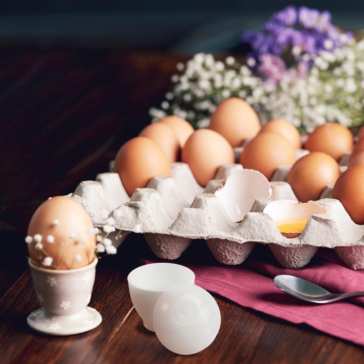 2 pieces - microwave egg cooker - egg cooker - making non-stick eggs and scrambled eggs - for instant breakfast - PP plastic steam cups - 6.5 x 9.5 cm - kitchen utensils - non-stick coating - for home kitchen - white - Image 3