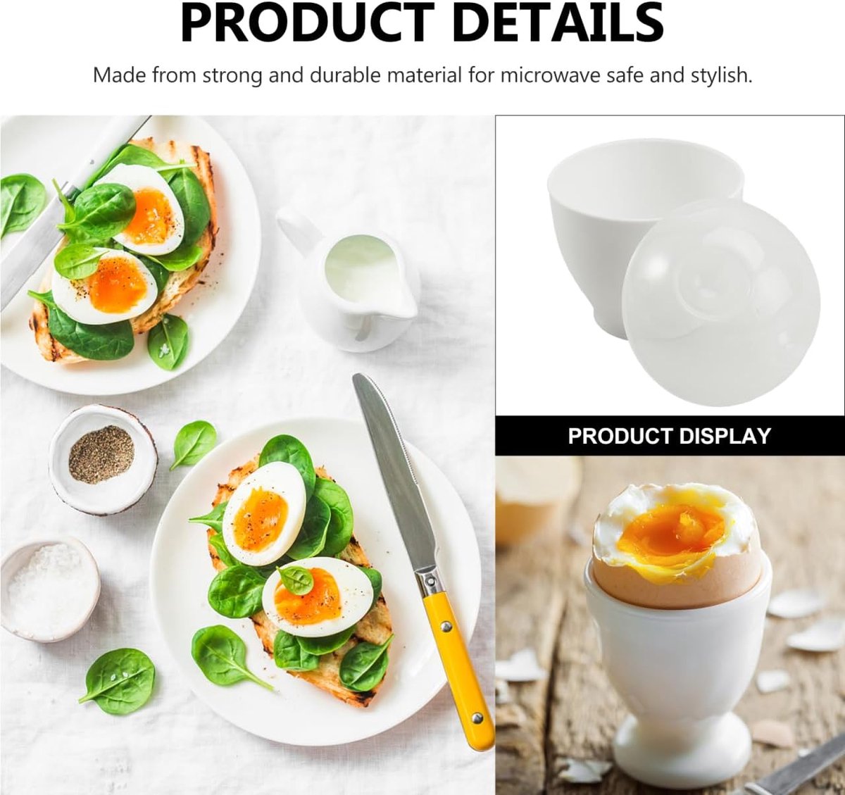 2 pieces - microwave egg cooker - egg cooker - making non-stick eggs and scrambled eggs - for instant breakfast - PP plastic steam cups - 6.5 x 9.5 cm - kitchen utensils - non-stick coating - for home kitchen - white - Image 4