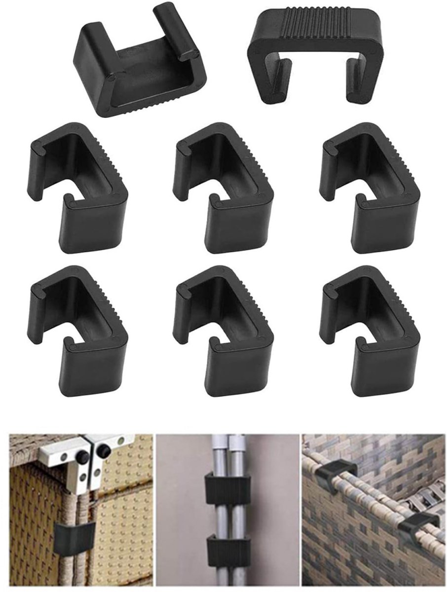 8 pieces - Furniture clamps - 6.5*3.8*4.2cm - garden furniture clips - Rattan garden furniture clips - plastic furniture clips - clips - for garden furniture, benches, patios, furniture, rattan chairs, garden bench, living room furniture - black - Image 1