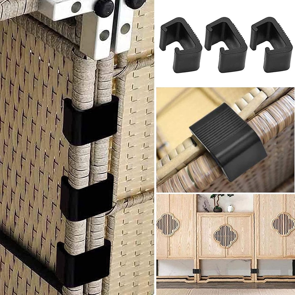 8 pieces - Furniture clamps - 6.5*3.8*4.2cm - garden furniture clips - Rattan garden furniture clips - plastic furniture clips - clips - for garden furniture, benches, patios, furniture, rattan chairs, garden bench, living room furniture - black - Image 3