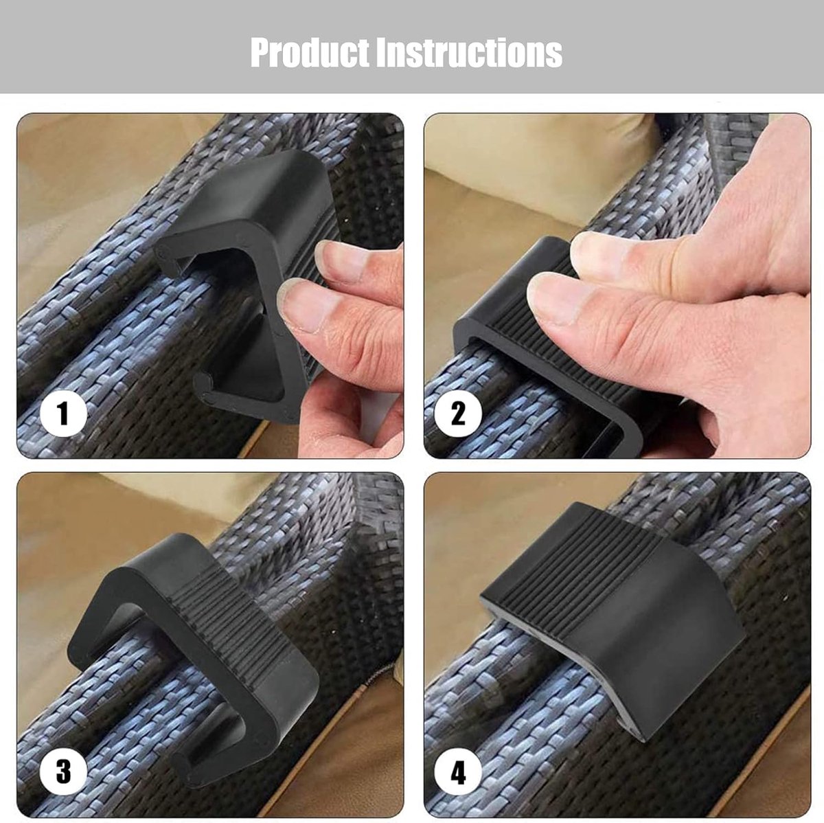 8 pieces - Furniture clamps - 6.5*3.8*4.2cm - garden furniture clips - Rattan garden furniture clips - plastic furniture clips - clips - for garden furniture, benches, patios, furniture, rattan chairs, garden bench, living room furniture - black - Image 4