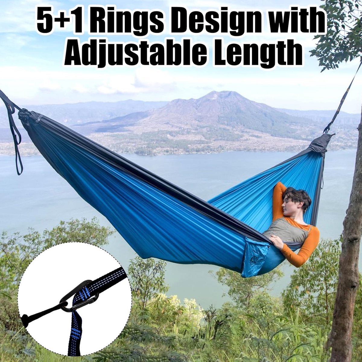 pieces - Hammock straps - 2m - Adjustable hammock straps - Swing suspension straps - tree swing straps - hanging chair hammock straps - hammock - straps - suspension accessories - with carabiner and a storage bag - for camping, garden, outdoors, travel - - Image 2