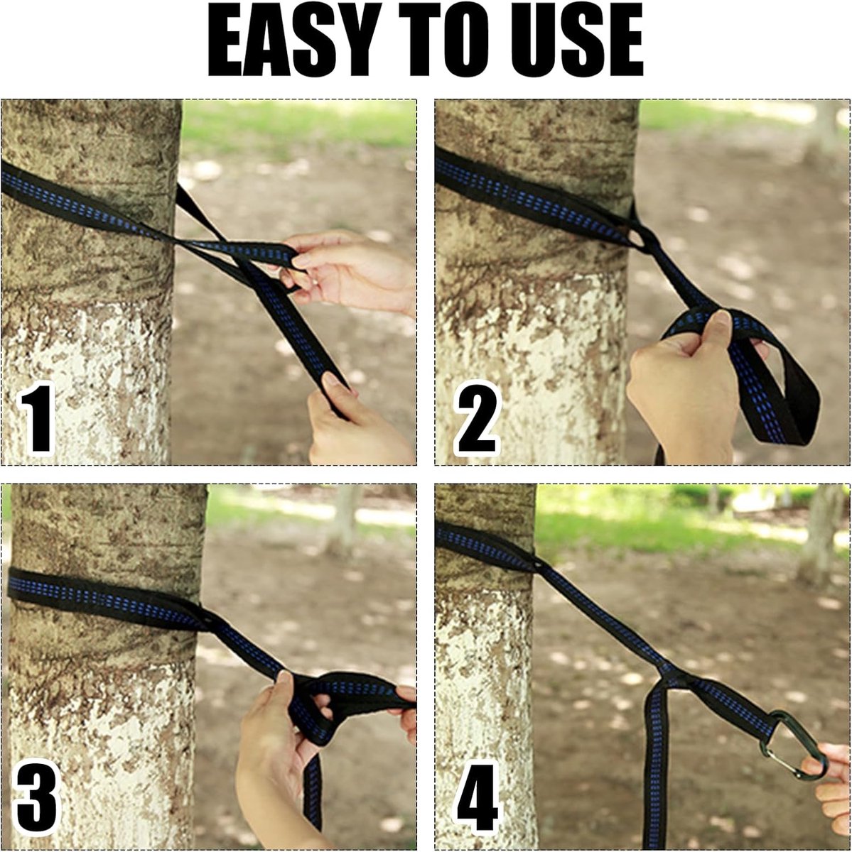 pieces - Hammock straps - 2m - Adjustable hammock straps - Swing suspension straps - tree swing straps - hanging chair hammock straps - hammock - straps - suspension accessories - with carabiner and a storage bag - for camping, garden, outdoors, travel - - Image 3