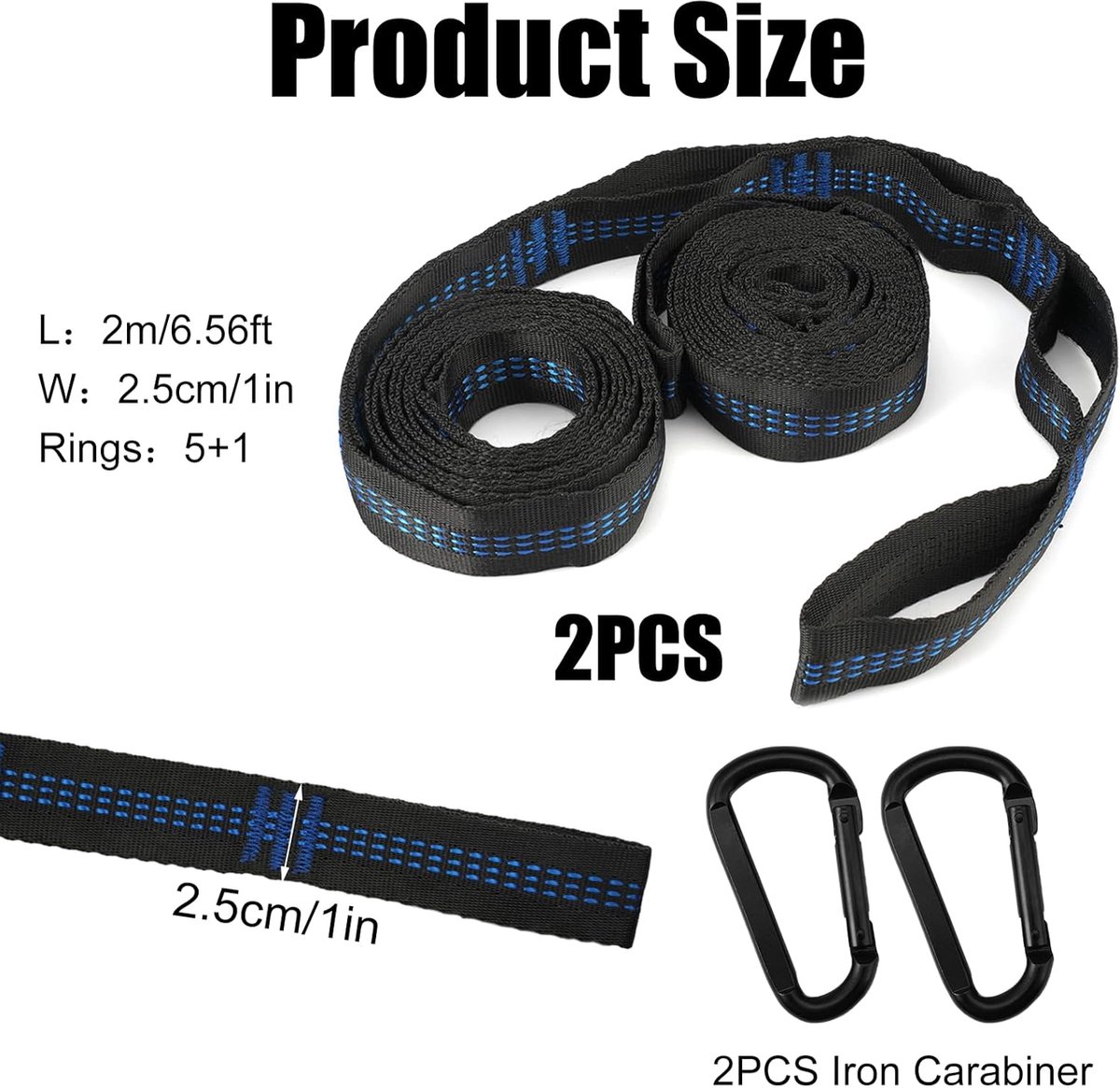 pieces - Hammock straps - 2m - Adjustable hammock straps - Swing suspension straps - tree swing straps - hanging chair hammock straps - hammock - straps - suspension accessories - with carabiner and a storage bag - for camping, garden, outdoors, travel - - Image 5