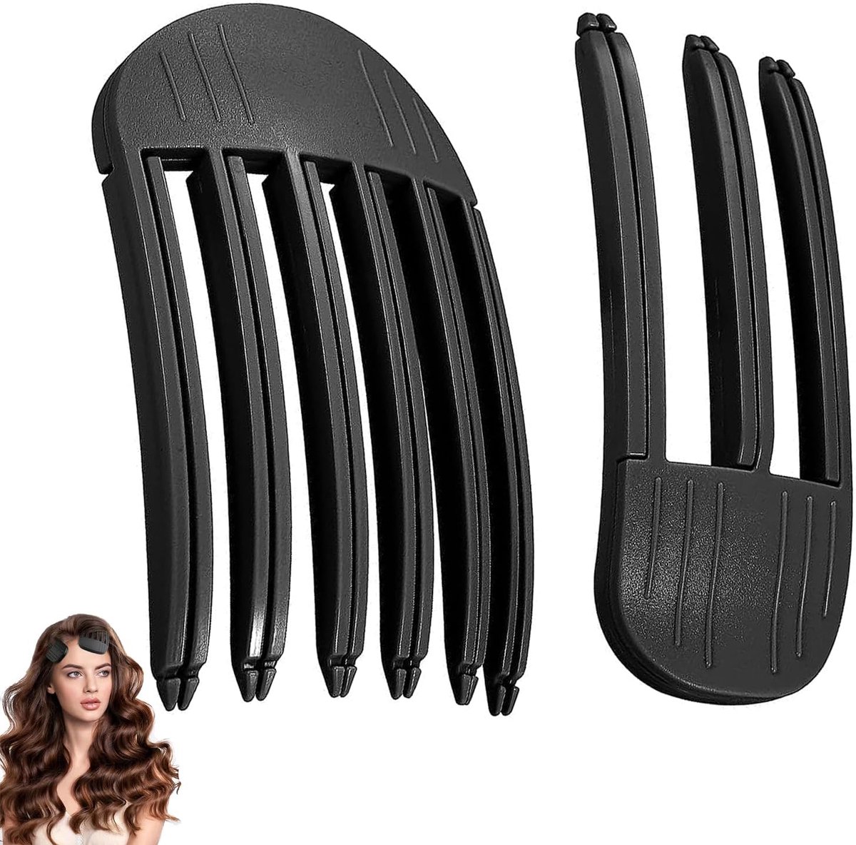 Set of 2 volumizing hair clips - Hair clip - Fluffy Bangs hair curlers - Traceless hair clips - For voluminous hair roots and high crown hairstyles - Black - Image 1