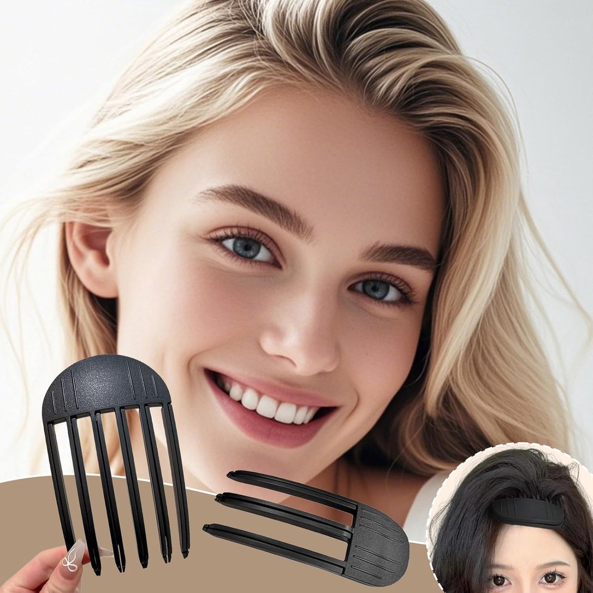 Set of 2 volumizing hair clips - Hair clip - Fluffy Bangs hair curlers - Traceless hair clips - For voluminous hair roots and high crown hairstyles - Black - Image 2
