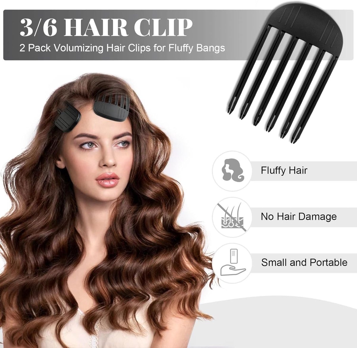 Set of 2 volumizing hair clips - Hair clip - Fluffy Bangs hair curlers - Traceless hair clips - For voluminous hair roots and high crown hairstyles - Black - Image 3