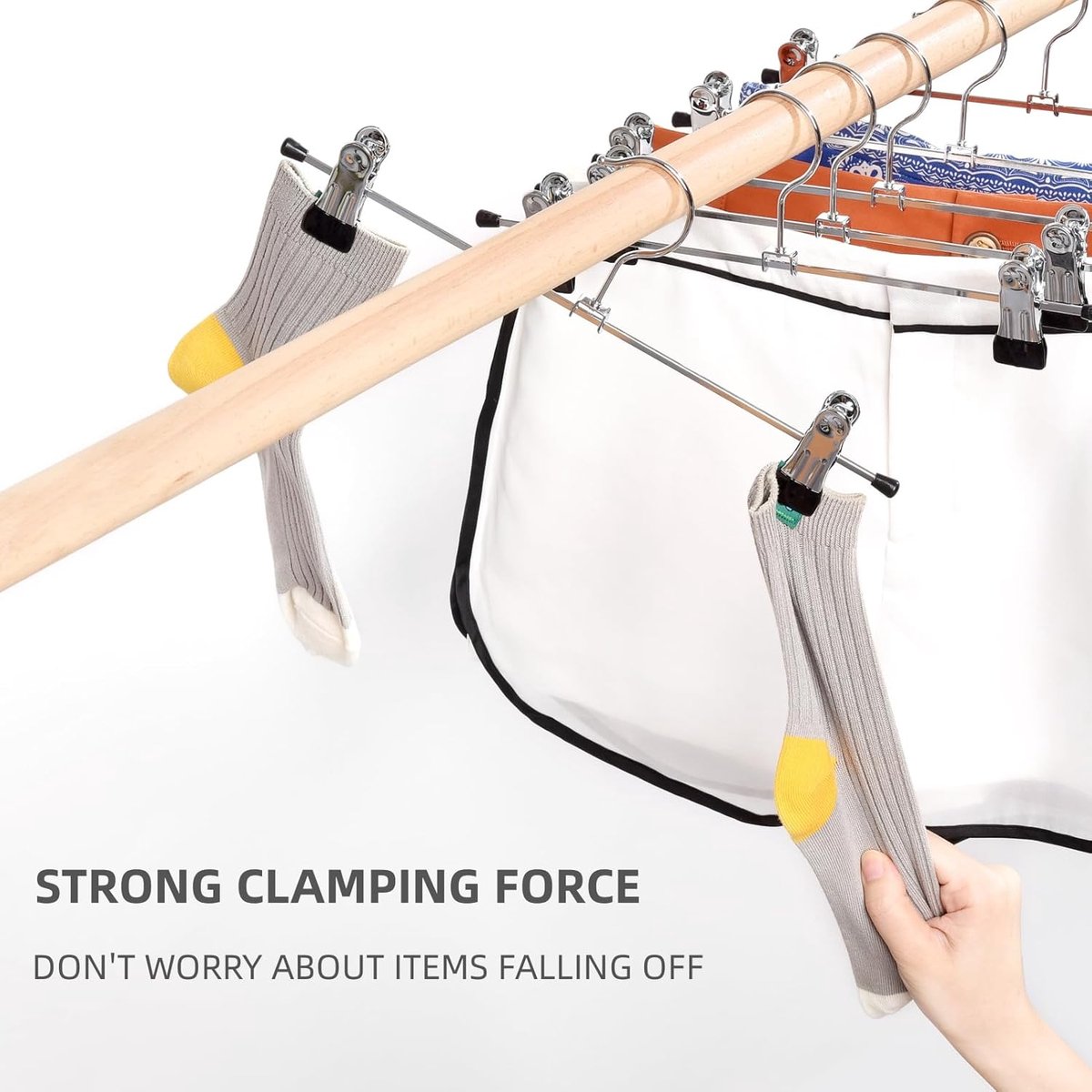 Clothes Hangers - 20 Pieces - Trouser Hangers - Trouser Hangers with Clips - Garment Hangers - Skirt Hangers - Non-Slip Hanger with Clips - Clothes Rack/Coat Rack/Jacket/Trouser Hanger - Space-Saving - Adjustable Clip Hangers - For Trousers Skirts Socks U - Image 4