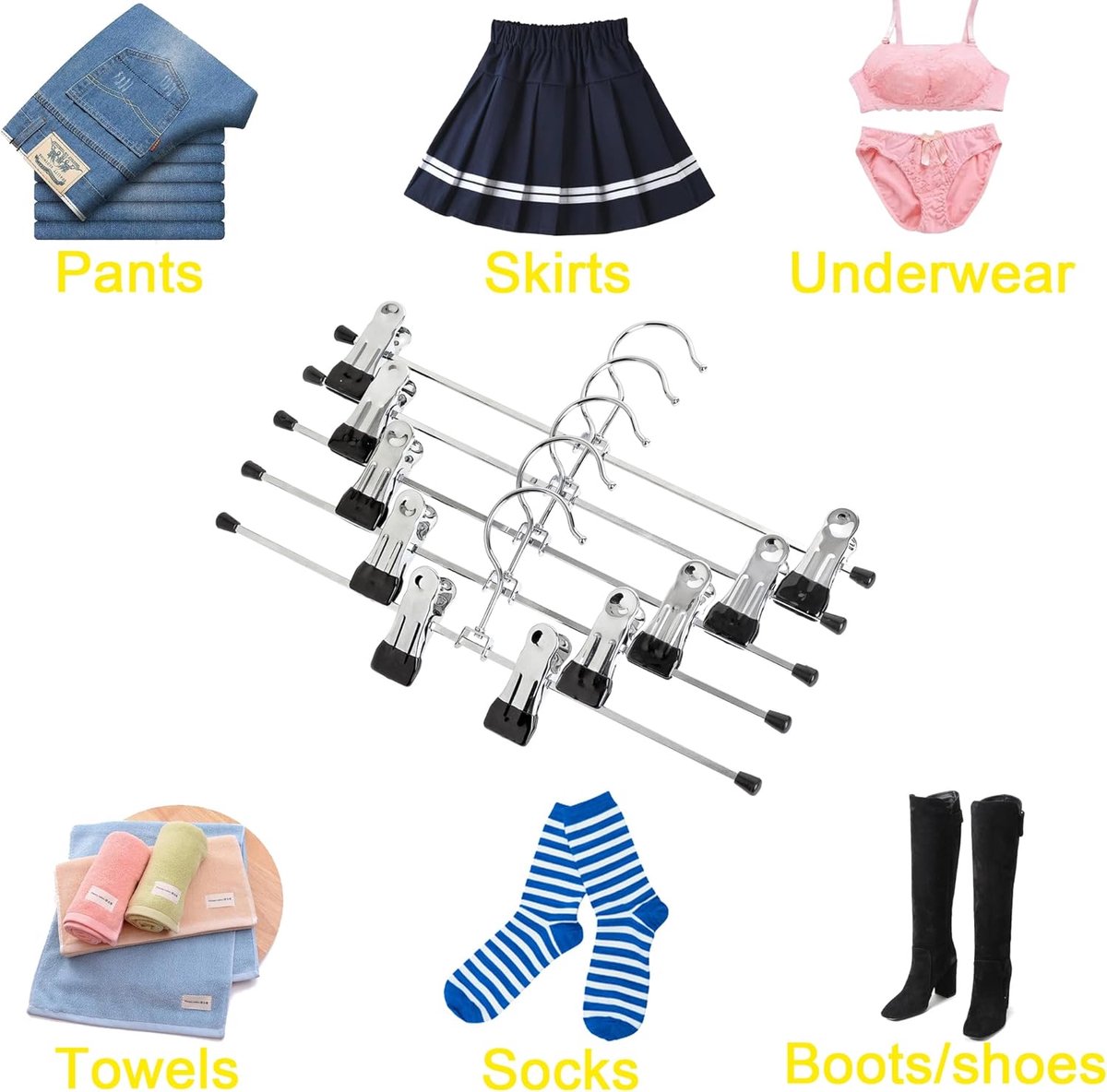 Clothes Hangers - 20 Pieces - Trouser Hangers - Trouser Hangers with Clips - Garment Hangers - Skirt Hangers - Non-Slip Hanger with Clips - Clothes Rack/Coat Rack/Jacket/Trouser Hanger - Space-Saving - Adjustable Clip Hangers - For Trousers Skirts Socks U - Image 5